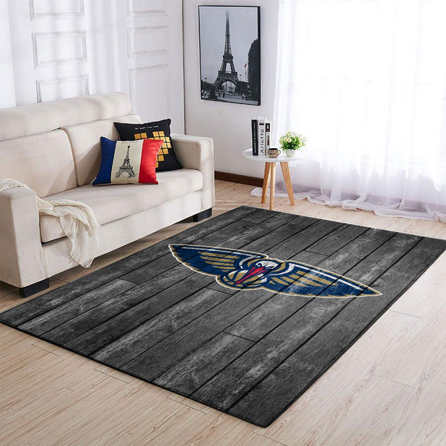 New Orleans Pelicans Nba Team Logo Grey Wooden Style Nice Gift Home Decor Rectangle Area Rug - Indoor Outdoor Rugs