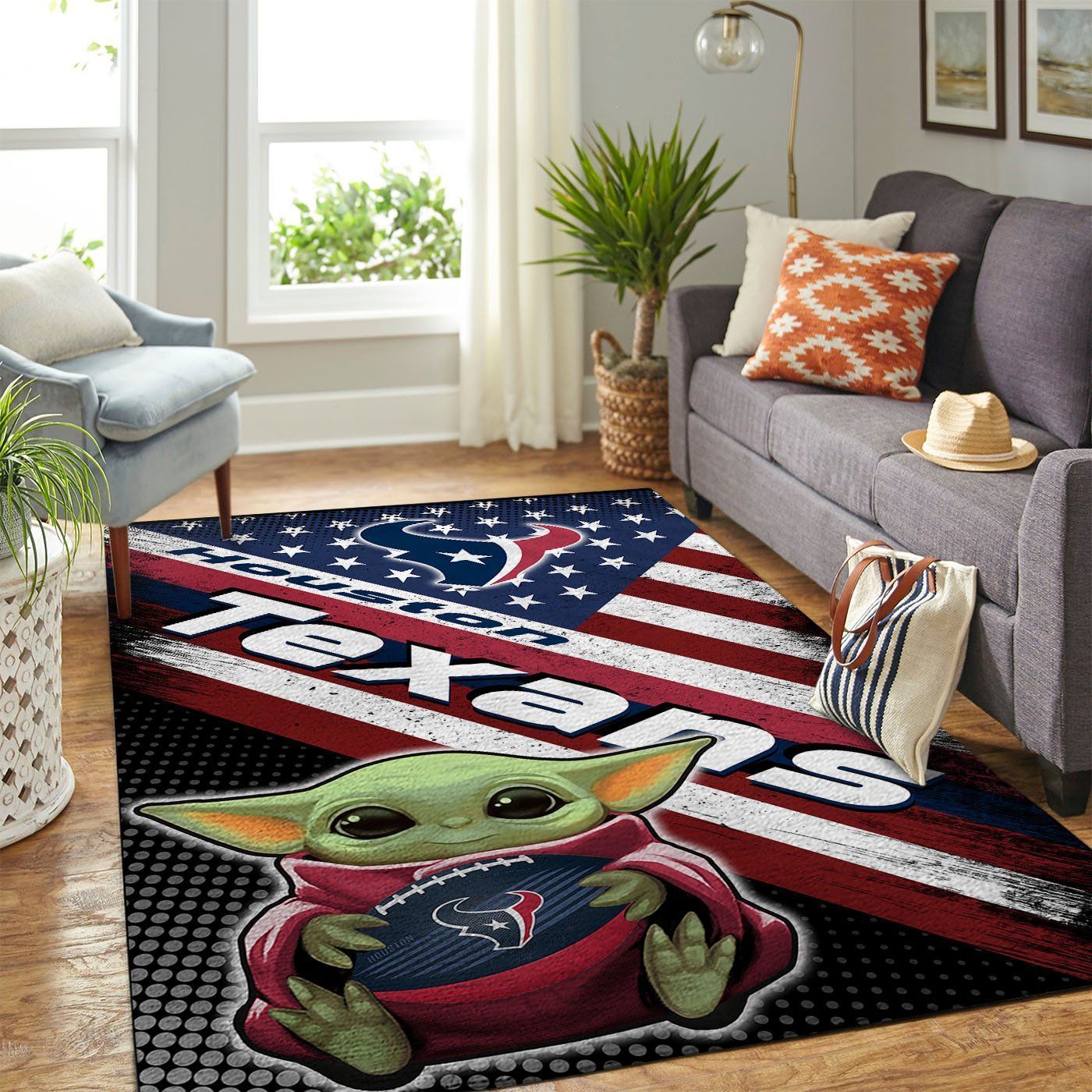 Houston Texans Nfl Team Logo Baby Yoda Us Style Nice Gift Home Decor Rectangle Area Rug - Indoor Outdoor Rugs