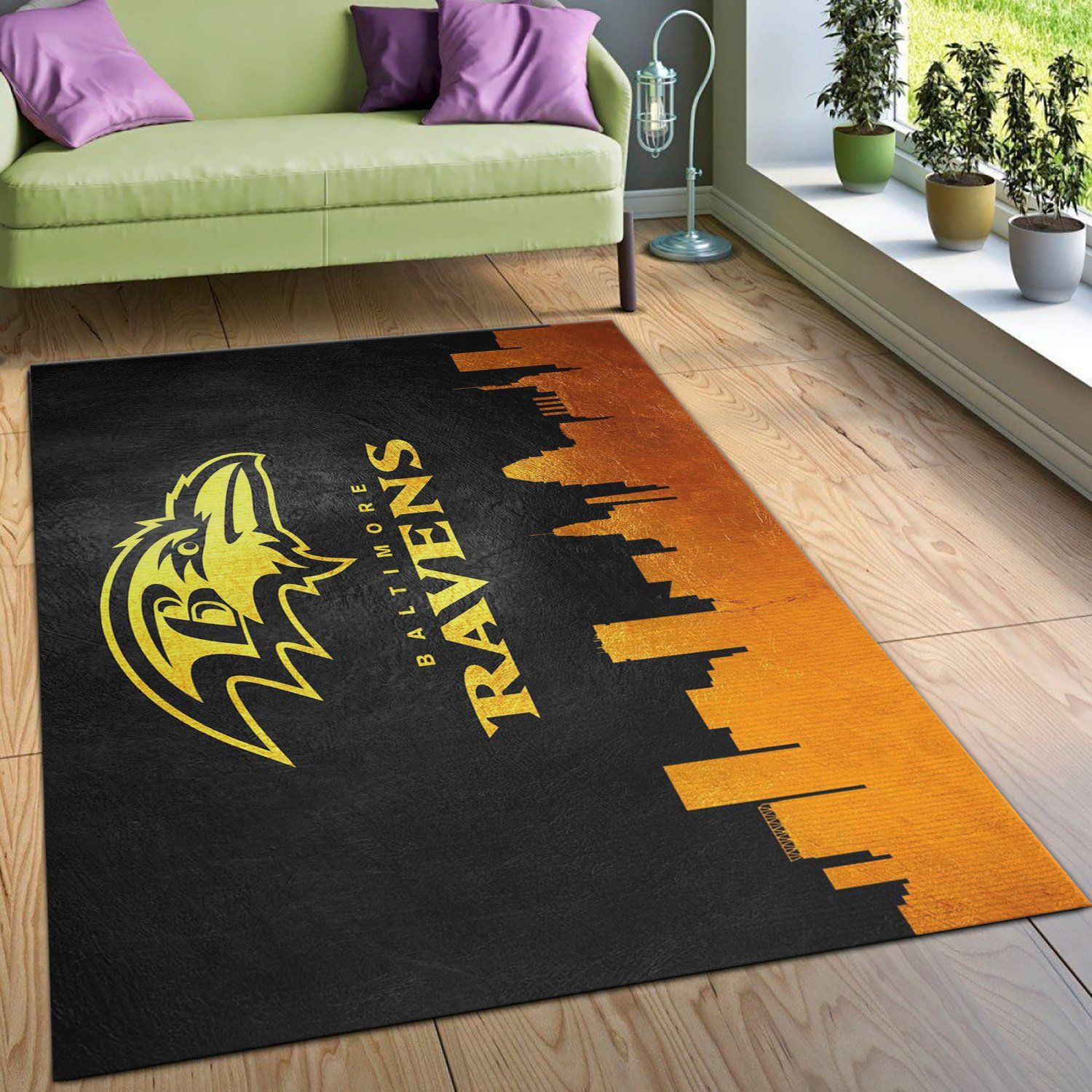 Baltimore Ravens Skyline 2 NFL Area Rug Carpet, Bedroom, Christmas Gift US Decor - Indoor Outdoor Rugs