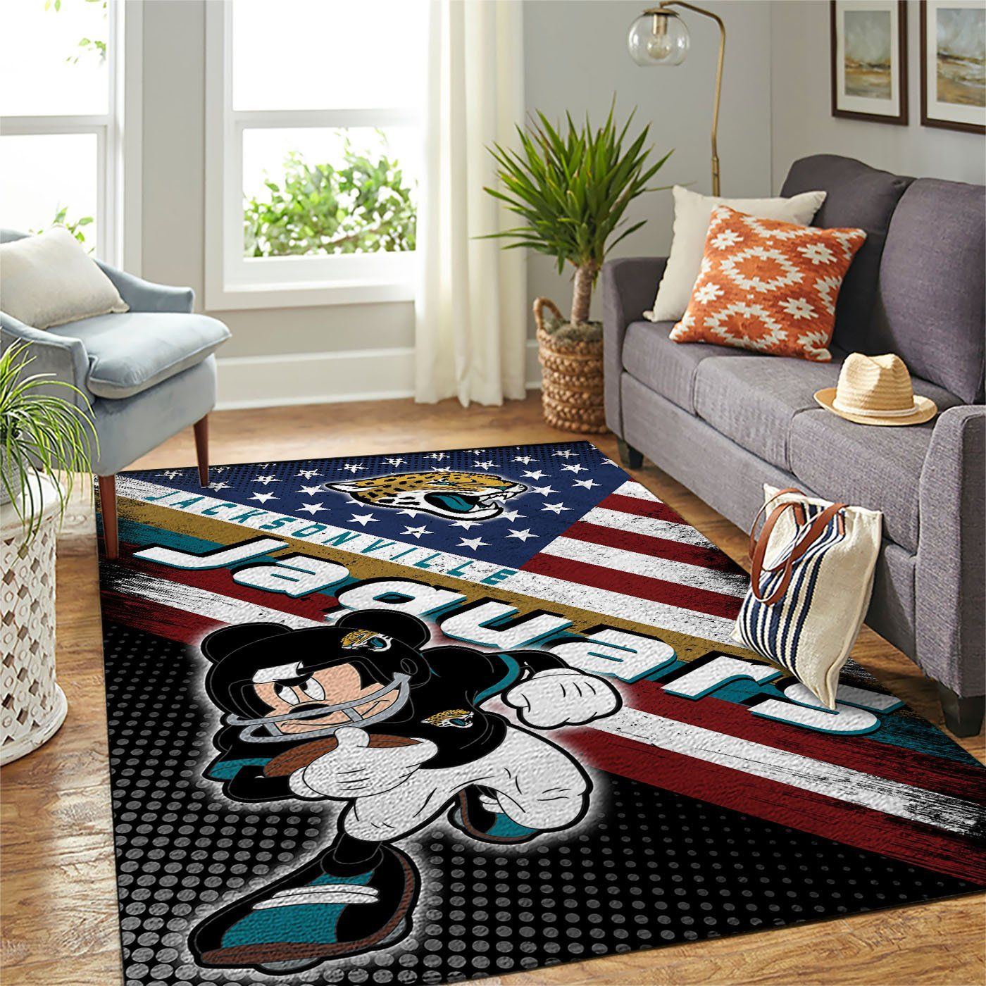 Jacksonville Jaguars Nfl Team Logo Mickey Us Style Nice Gift Home Decor Rectangle Area Rug - Indoor Outdoor Rugs