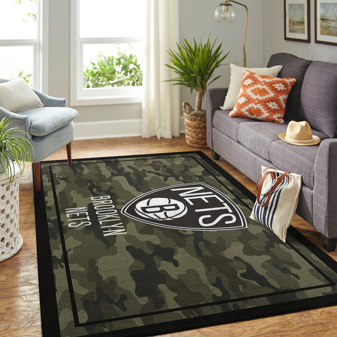 Brooklyn Nets Nba Team Logo Camo Style Nice Gift Home Decor Rectangle Area Rug - Indoor Outdoor Rugs