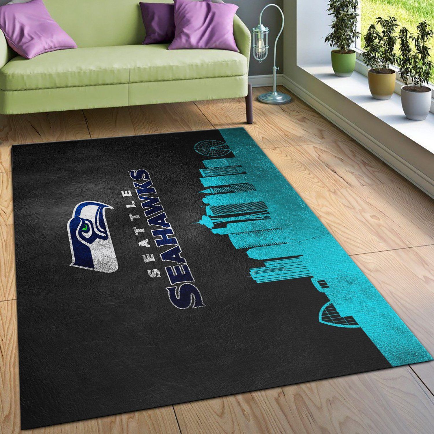 Seattle Seahawks Skyline NFL Area Rug, Living room and bedroom Rug, Christmas Gift US Decor - Indoor Outdoor Rugs