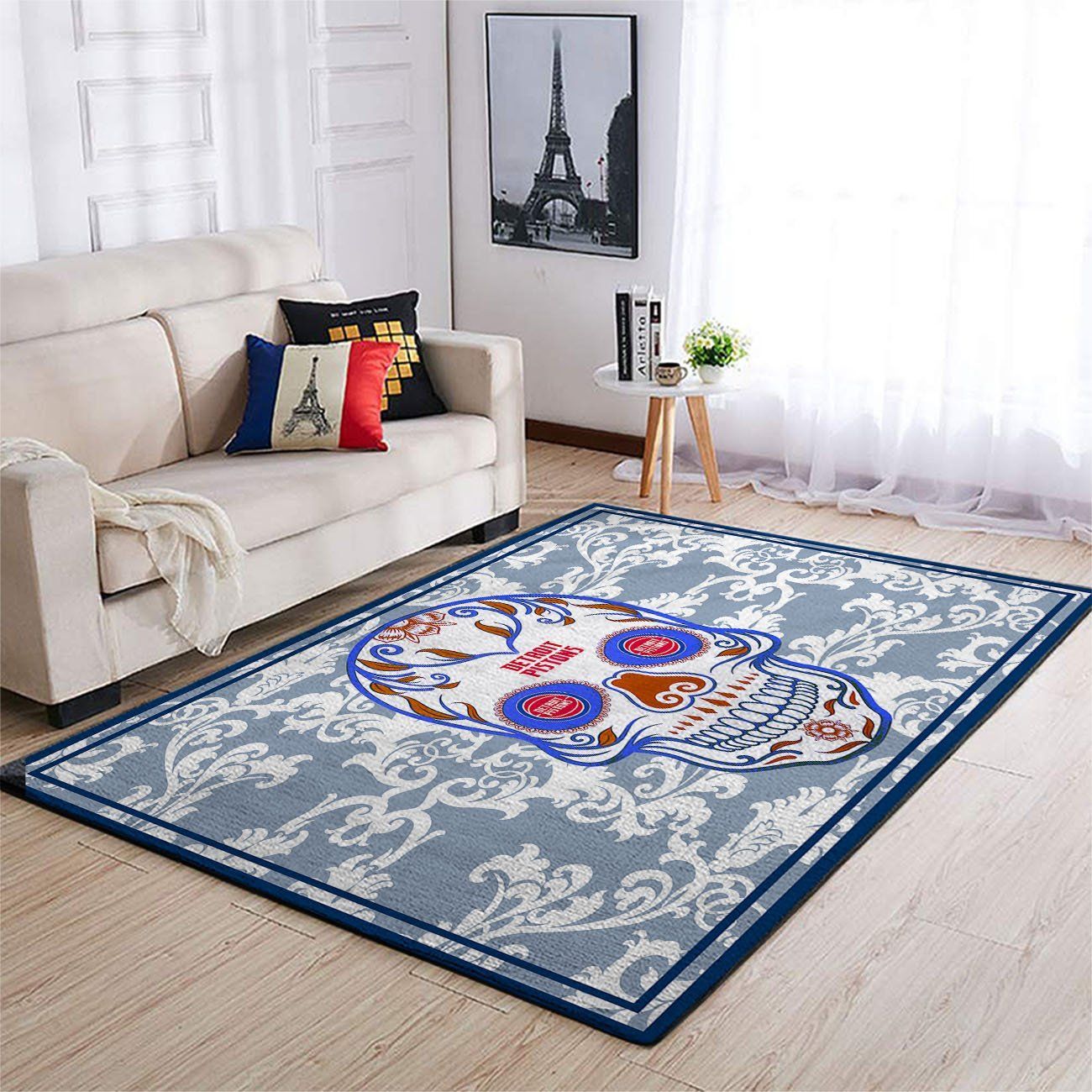 Detroit Pistons Nba Team Logo Skull Flower Style Nice Gift Home Decor Rectangle Area Rug - Indoor Outdoor Rugs