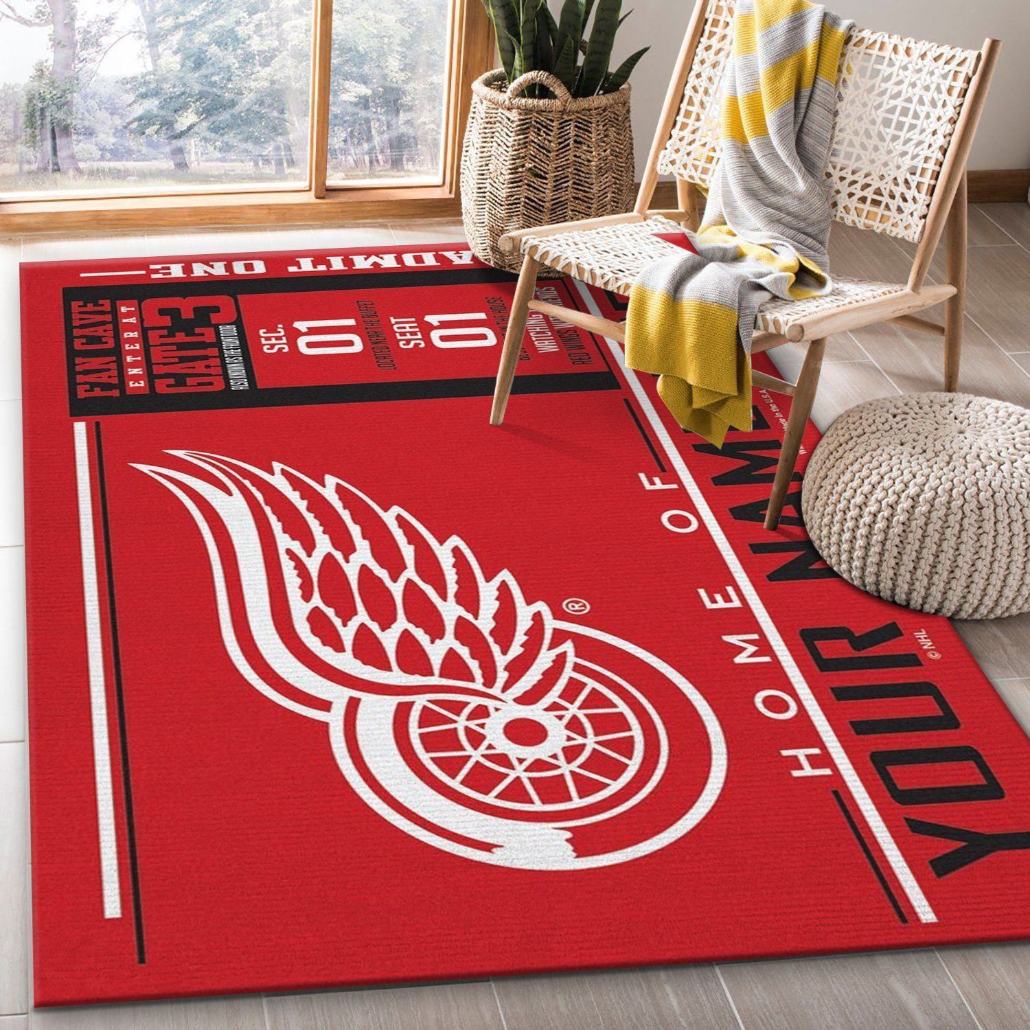 Customizable Detroit Red Wings Wincraft Personalized NHL Area Rug Living Room Rug Family Gift - Indoor Outdoor Rugs