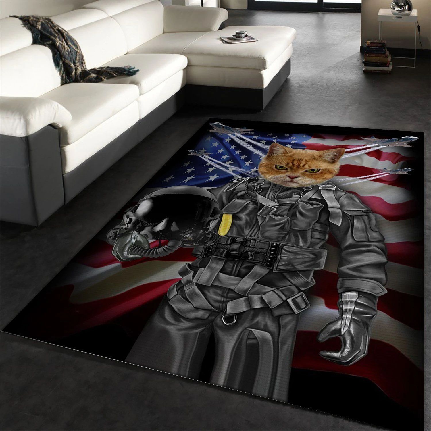 Cat Pilot In The Air Force Area Rug Living room and bedroom Rug Home Decor Floor Decor - Indoor Outdoor Rugs