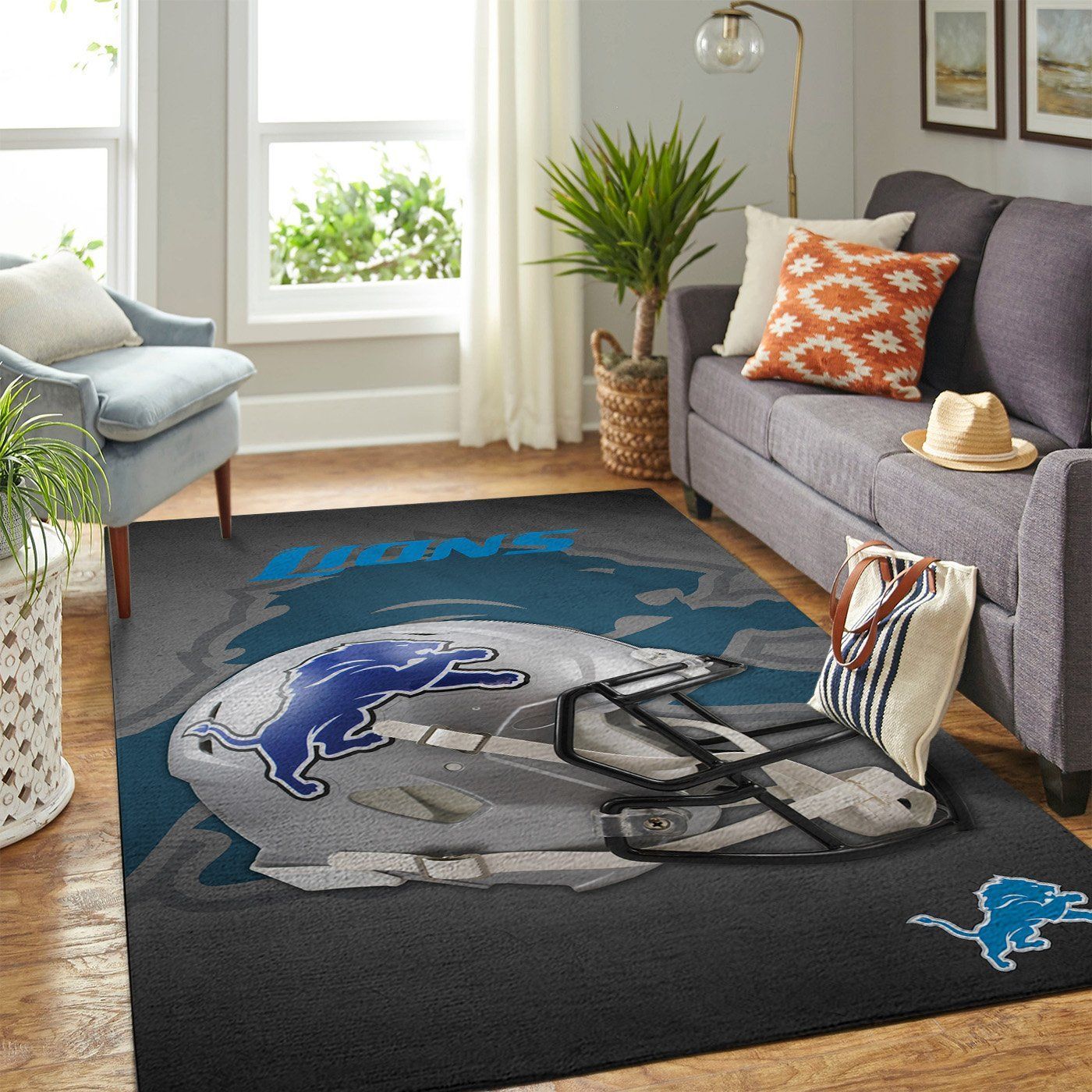 Detroit Lions Nfl Team Logo Helmet Nice Gift Home Decor Rectangle Area Rug - Indoor Outdoor Rugs