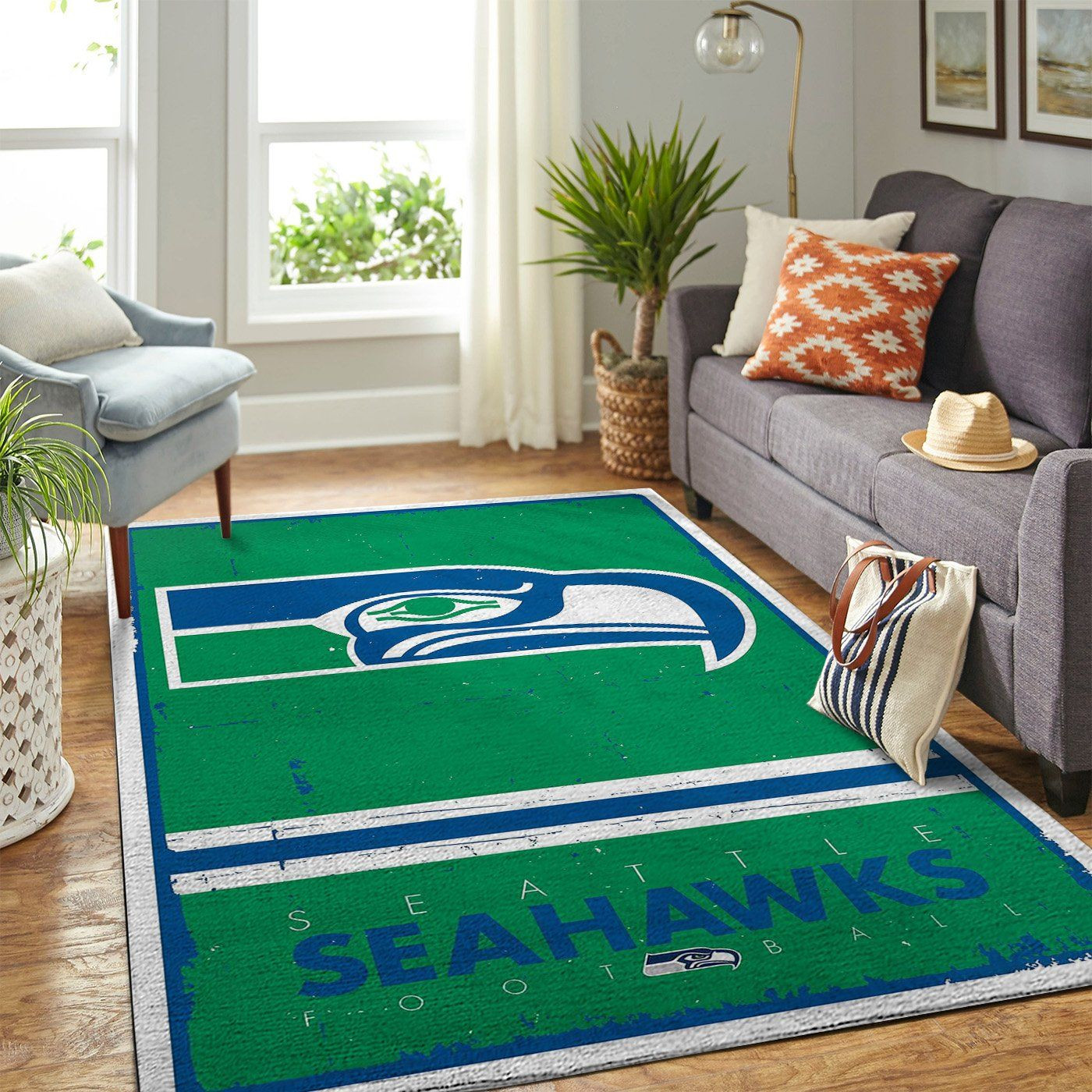 Seattle Seahawks Nfl Team Logo Retro Style Nice Gift Home Decor Rectangle Area Rug - Indoor Outdoor Rugs