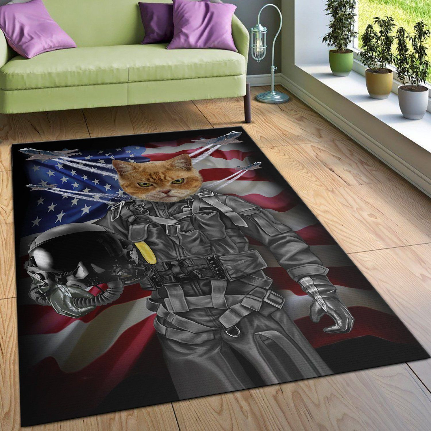 Cat Pilot In The Air Force Area Rug Living room and bedroom Rug Home Decor Floor Decor - Indoor Outdoor Rugs