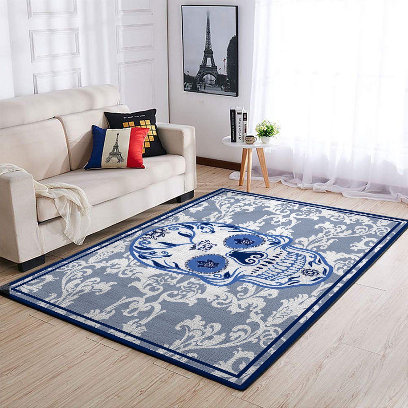 Toronto Maple Leafs Nhl Team Logo Skull Flower Style Nice Gift Home Decor Rectangle Area Rug - Indoor Outdoor Rugs