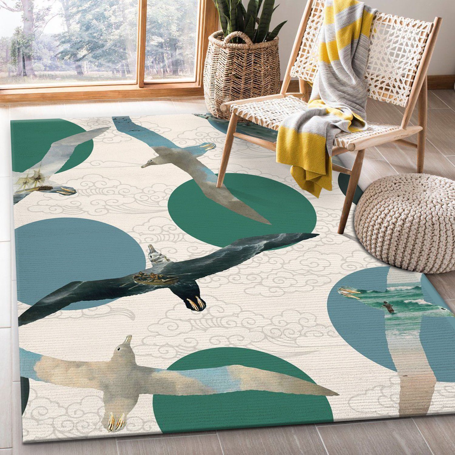 Seagull Polka Area Rug Carpet, Bedroom, Family Gift US Decor - Indoor Outdoor Rugs