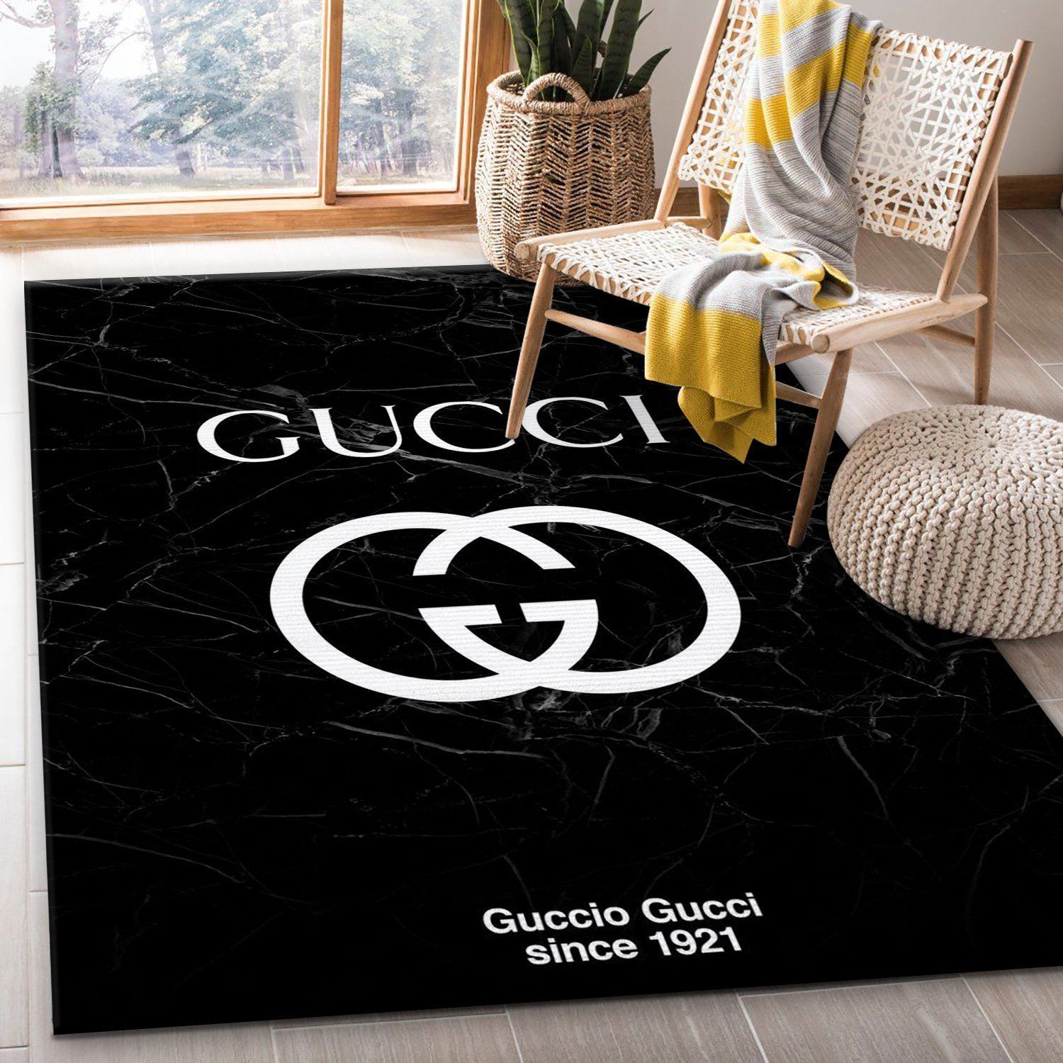 Gucci Black Marble Marmor Area Rug Living Room Rug Christmas Gift US Decor - Indoor Outdoor Rugs