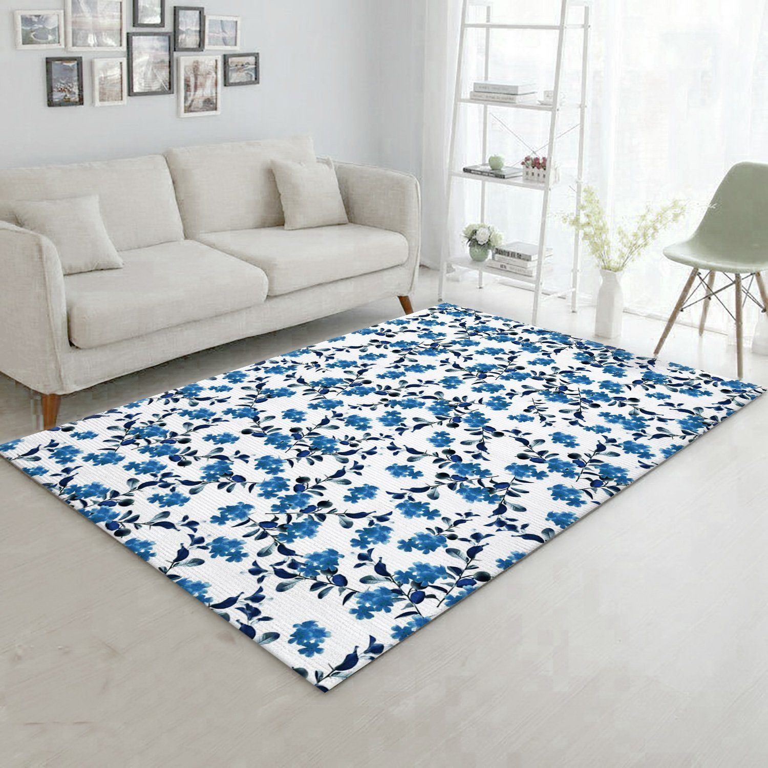 Blue Flower Pattern 2 Area Rug, Kitchen Rug, Home US Decor - Indoor Outdoor Rugs