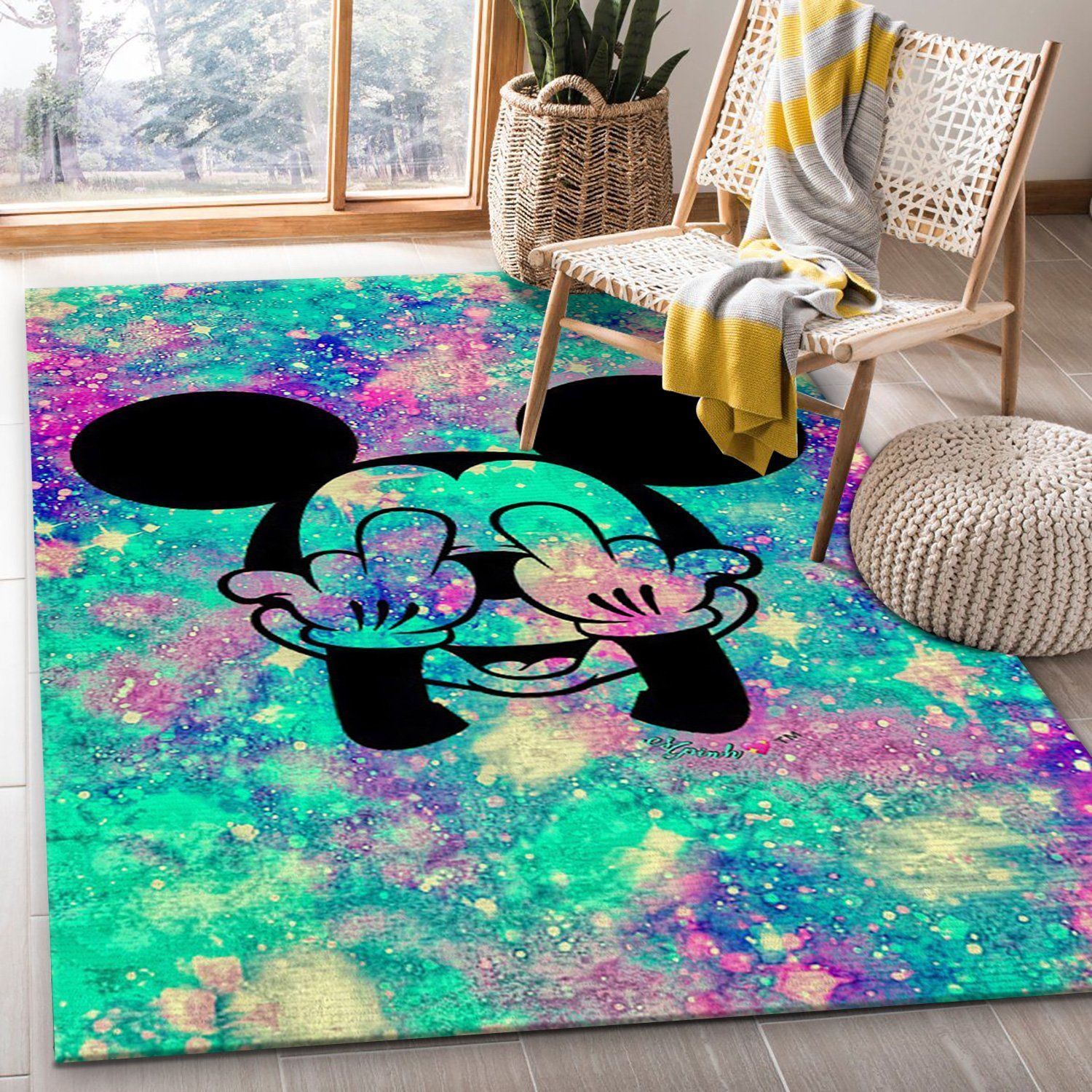 Grunge Mickey Mouse Galaxy Area Rug Carpet, Bedroom, Family Gift US Decor - Indoor Outdoor Rugs