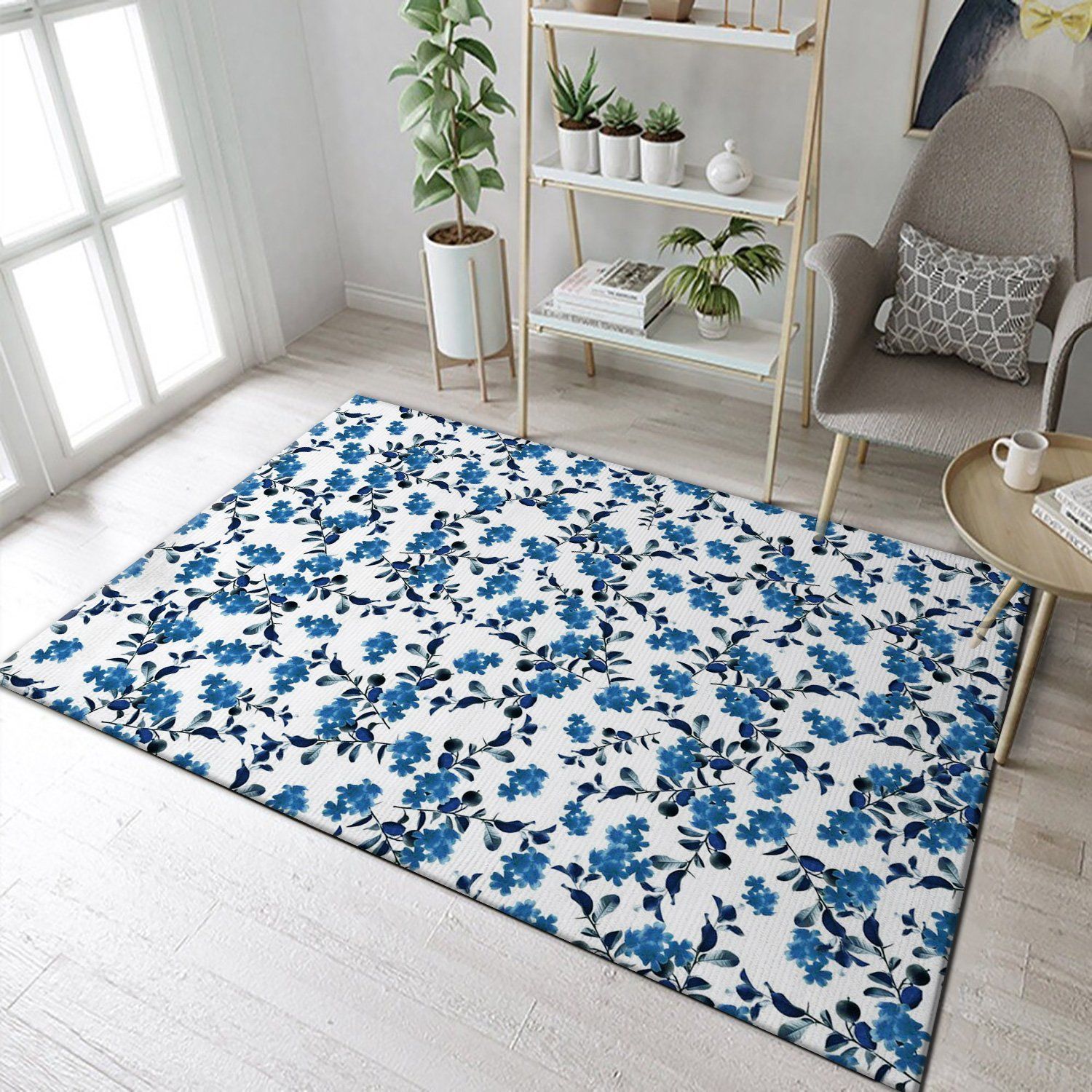 Blue Flower Pattern 2 Area Rug, Kitchen Rug, Home US Decor - Indoor Outdoor Rugs