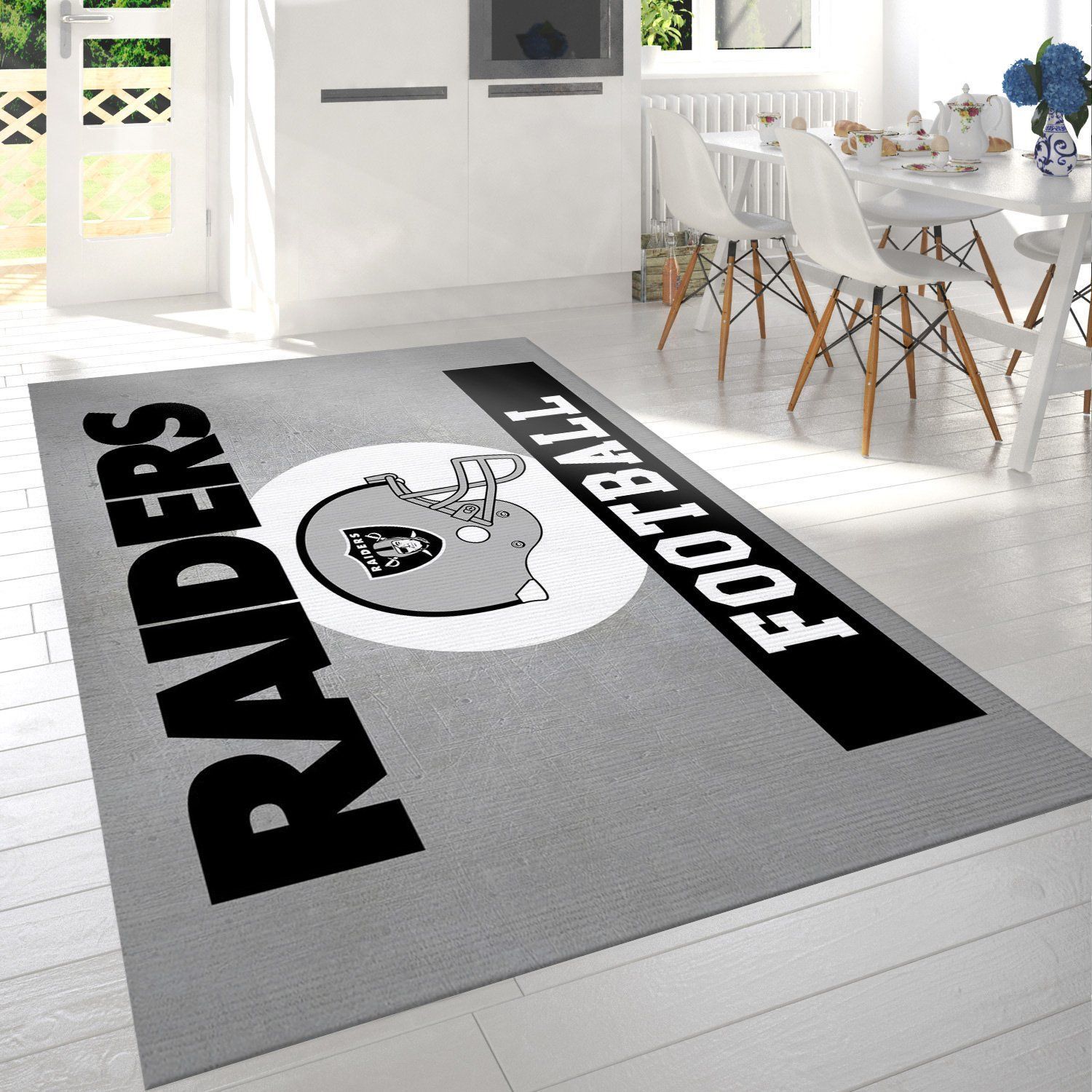 Raiders Football Helmet Nfl Area Rug Living Room Rug US Gift Decor - Indoor Outdoor Rugs