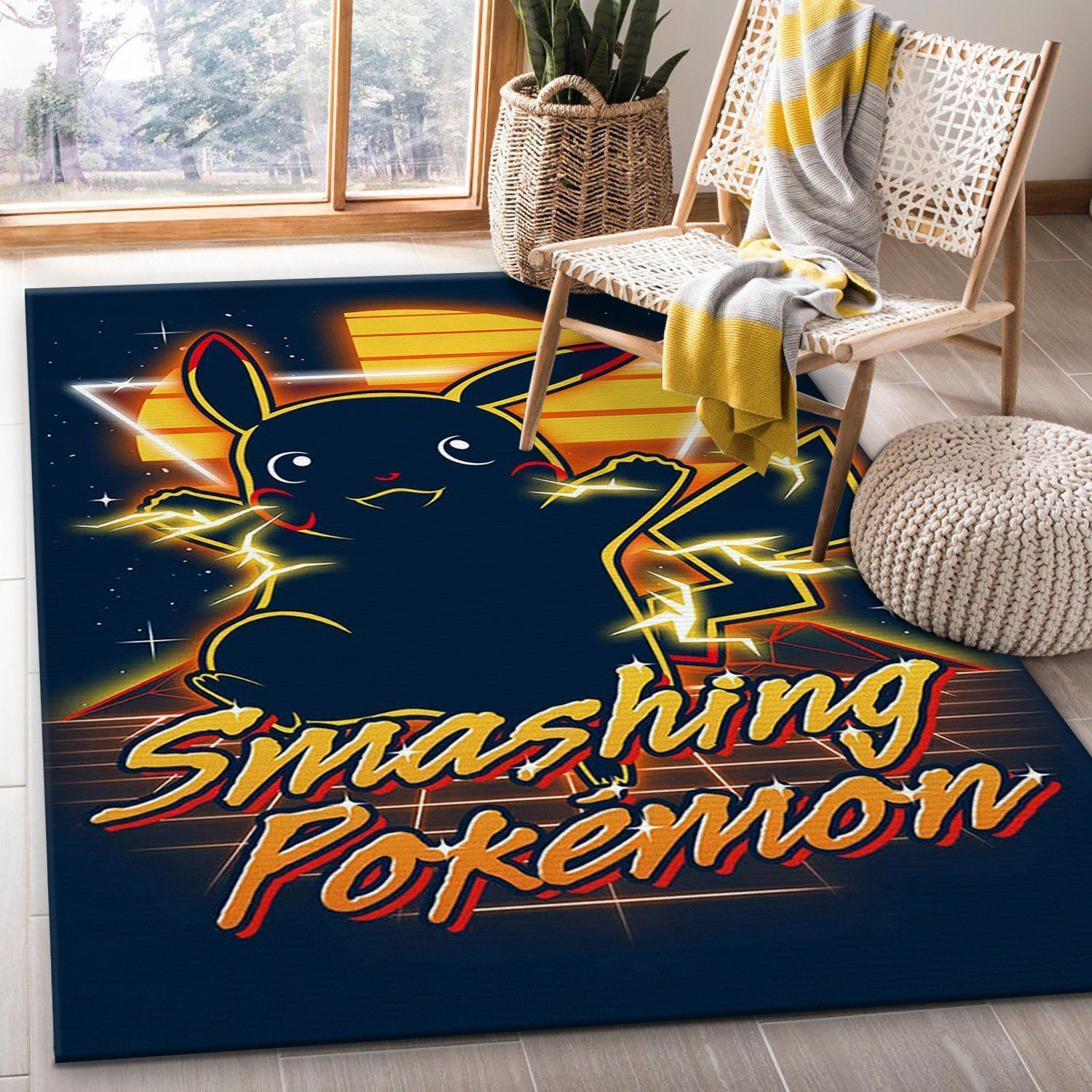 Retro Smashing Pocket Monster Area Rug Carpet, Bedroom, Floor Decor - Indoor Outdoor Rugs