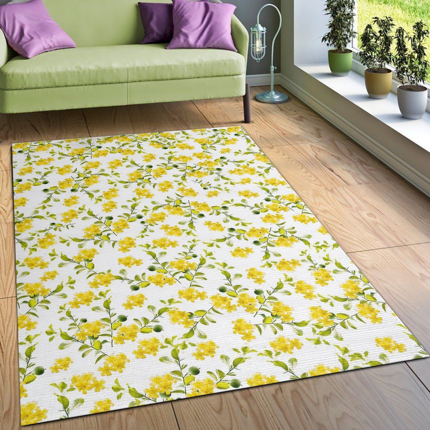 Yellow Flower Pattern 1 Area Rug, Kitchen Rug, Family Gift US Decor - Indoor Outdoor Rugs