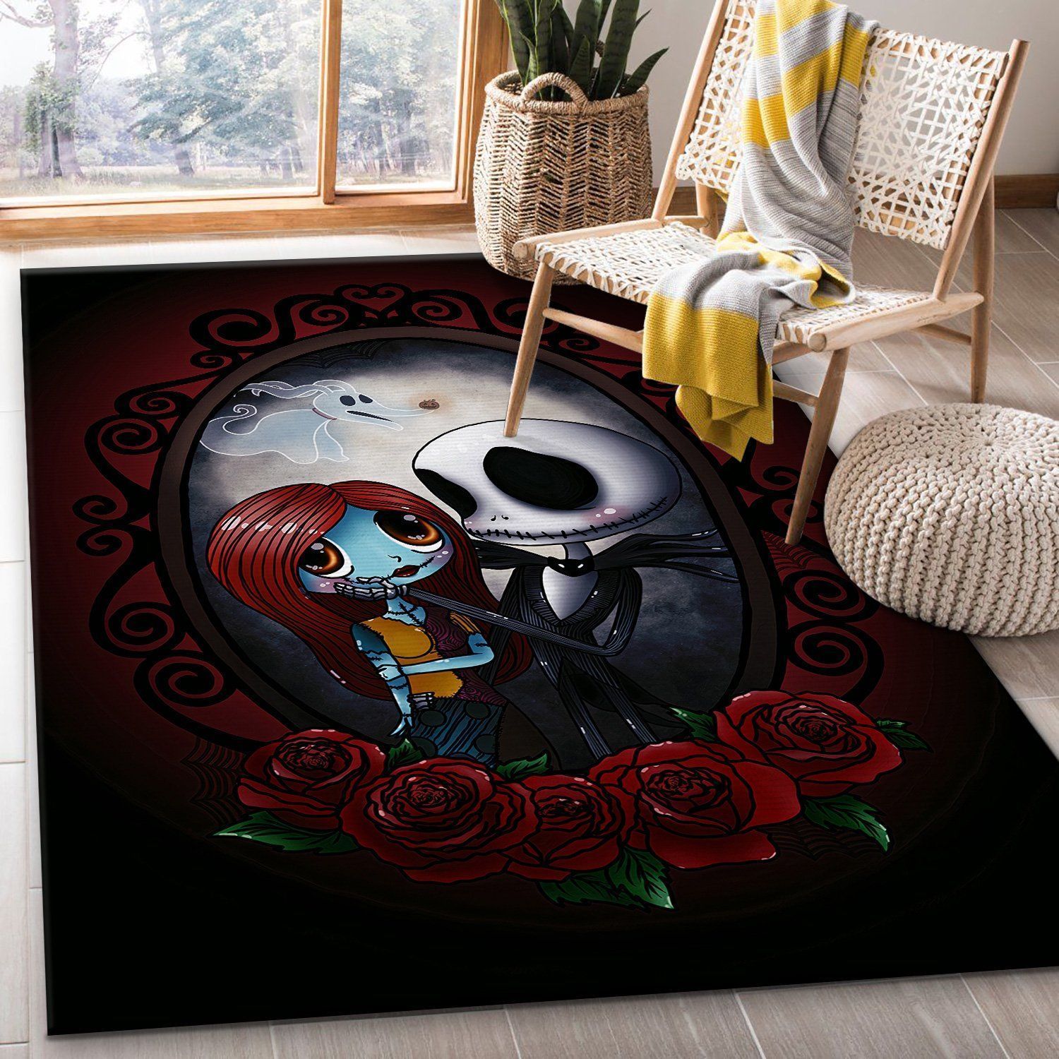 Cute Jack Skellington And Sally carpet rug Living Room Rugs Floor Decor - Indoor Outdoor Rugs