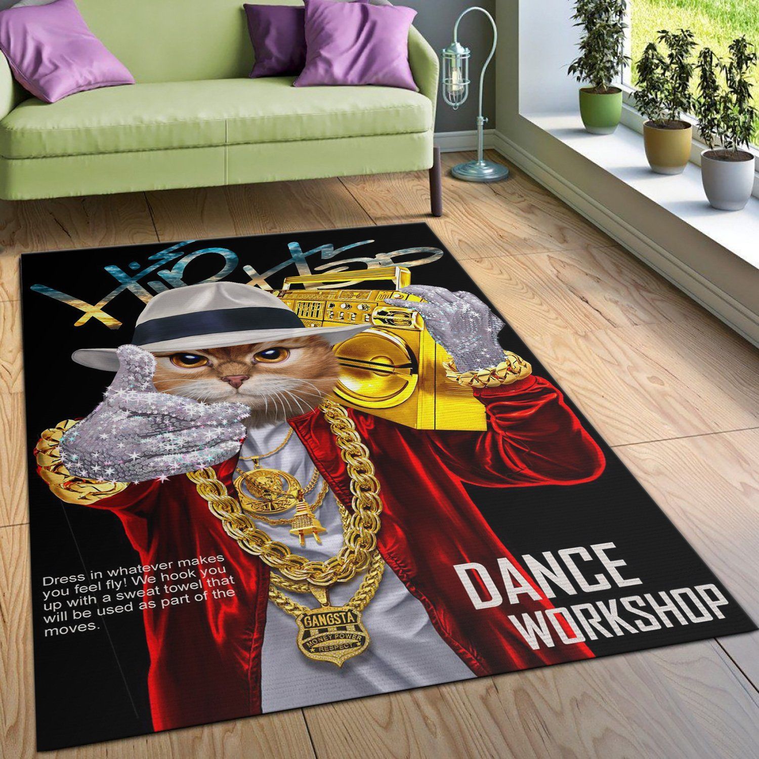 Hip Hop Rapper Tabby Cat Area Rug For Christmas Living room and bedroom Rug Home Decor Floor Decor - Indoor Outdoor Rugs