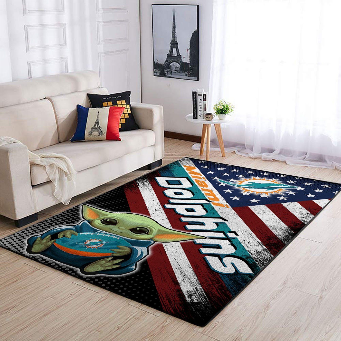 Miami Dolphins Nfl Team Logo Baby Yoda Us Style Nice Gift Home Decor Rectangle Area Rug - Indoor Outdoor Rugs