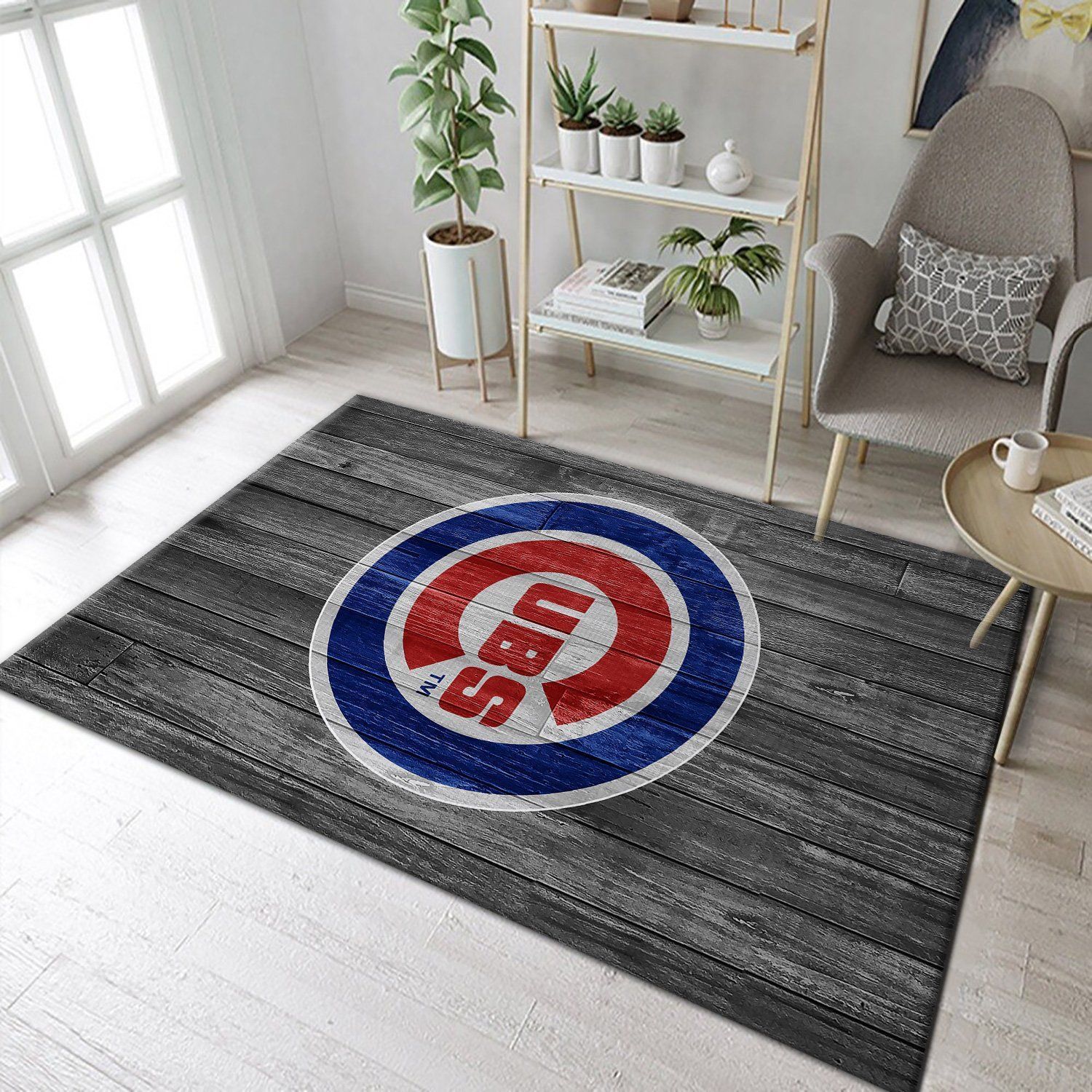 Chicago Cubs MLB Team Logo Grey Wooden Style Style Nice Gift Home Decor Rectangle Area Rug - Indoor Outdoor Rugs