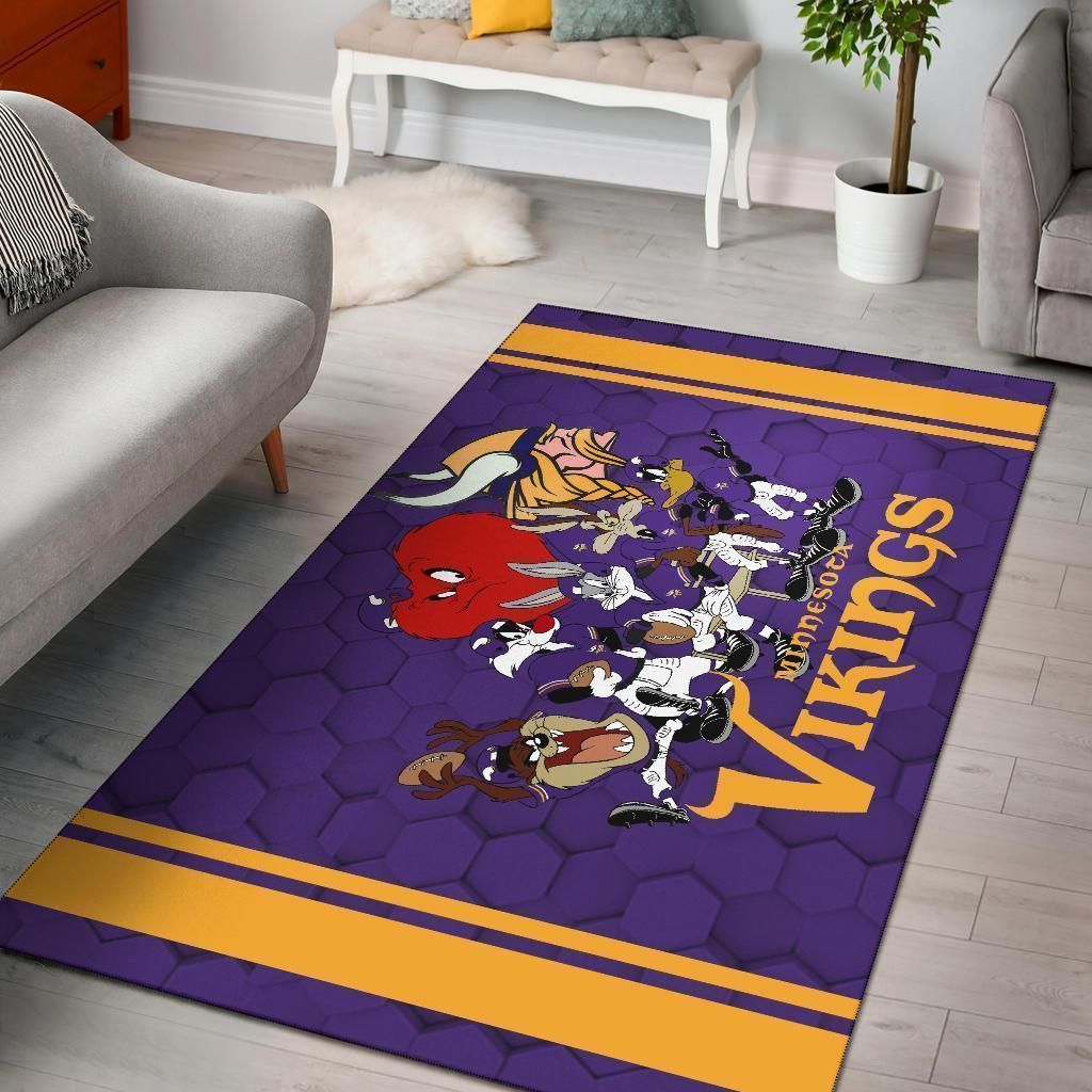 Loony Tunes Vikings Team Rug Area Football Carpet Fan - Indoor Outdoor Rugs