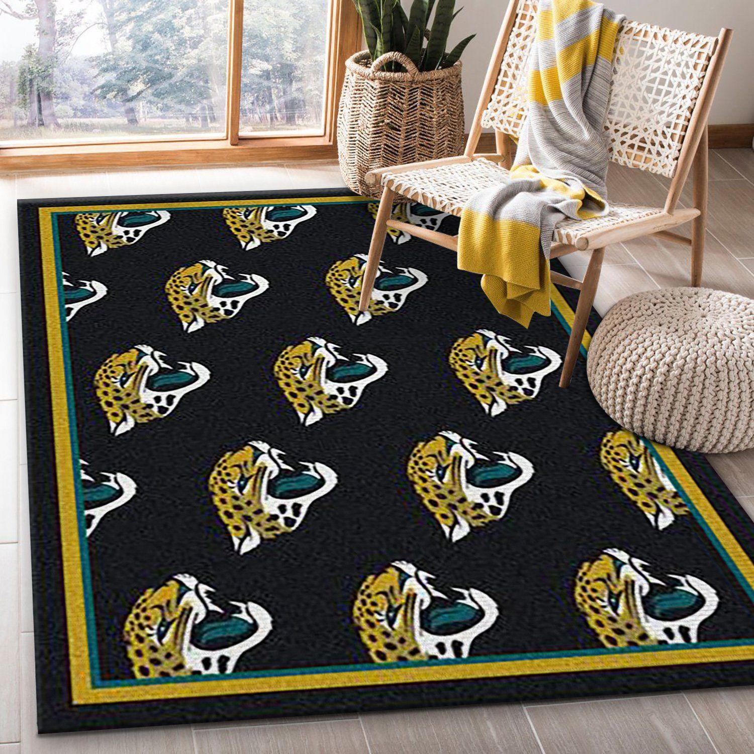 Jacksonville Jaguars Repeat Rug Nfl Team Area Rug Carpet, Bedroom Rug, Christmas Gift US Decor - Indoor Outdoor Rugs