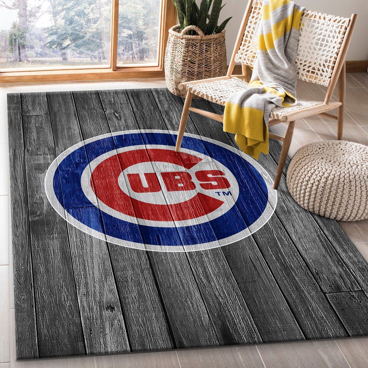 Chicago Cubs MLB Team Logo Grey Wooden Style Style Nice Gift Home Decor Rectangle Area Rug - Indoor Outdoor Rugs