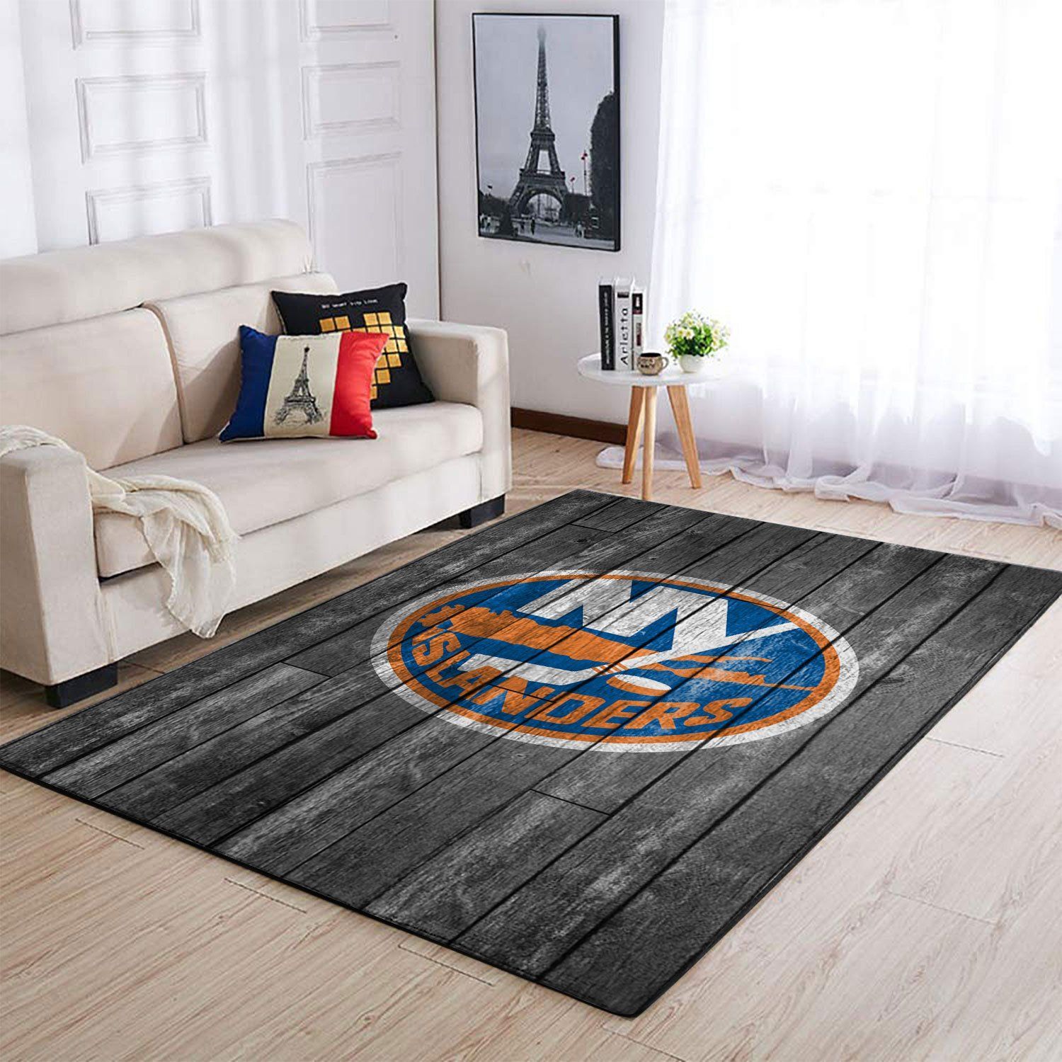 New York Islanders Nhl Team Logo Grey Wooden Style Nice Gift Home Decor Rectangle Area Rug - Indoor Outdoor Rugs