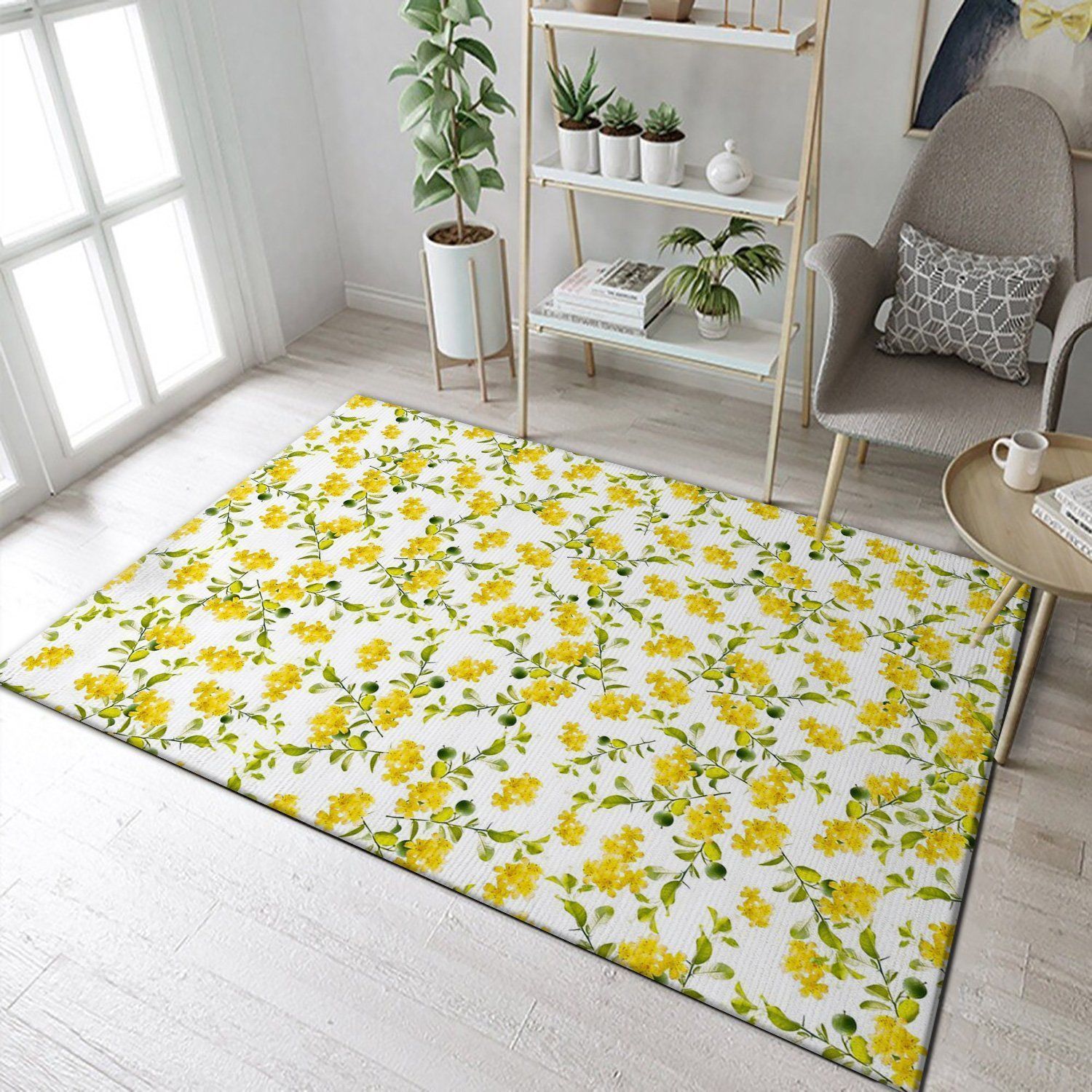 Yellow Flower Pattern 1 Area Rug, Kitchen Rug, Family Gift US Decor - Indoor Outdoor Rugs