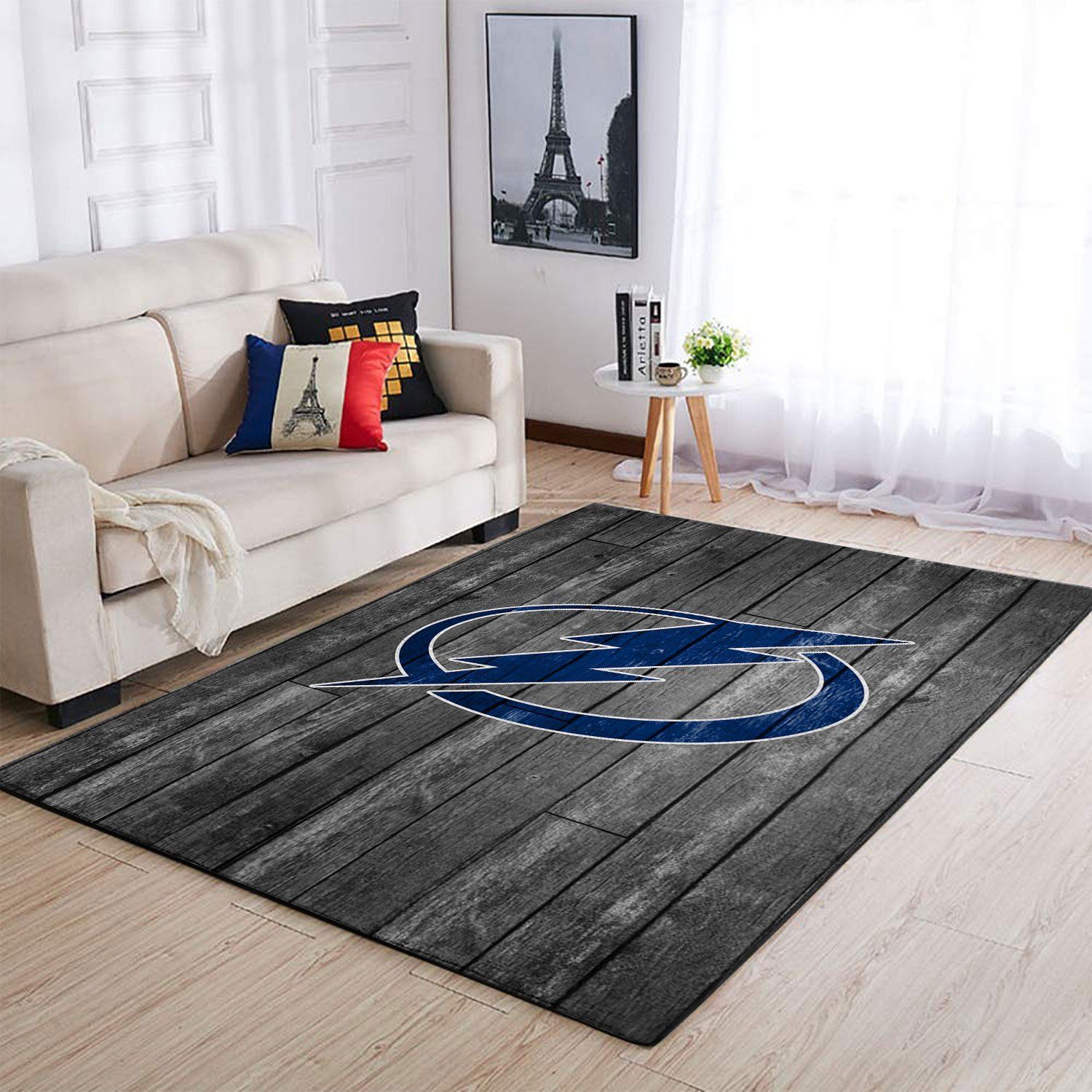 Tampa Bay Lightning Nhl Team Logo Grey Wooden Style Nice Gift Home Decor Rectangle Area Rug - Indoor Outdoor Rugs