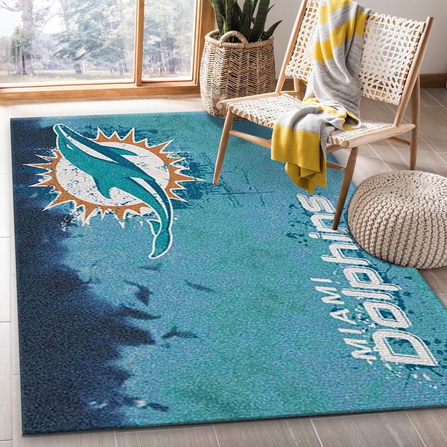 Miami Dolphins Fade Rug Nfl Team Area Rug Carpet, Kitchen Rug, Home US Decor - Indoor Outdoor Rugs