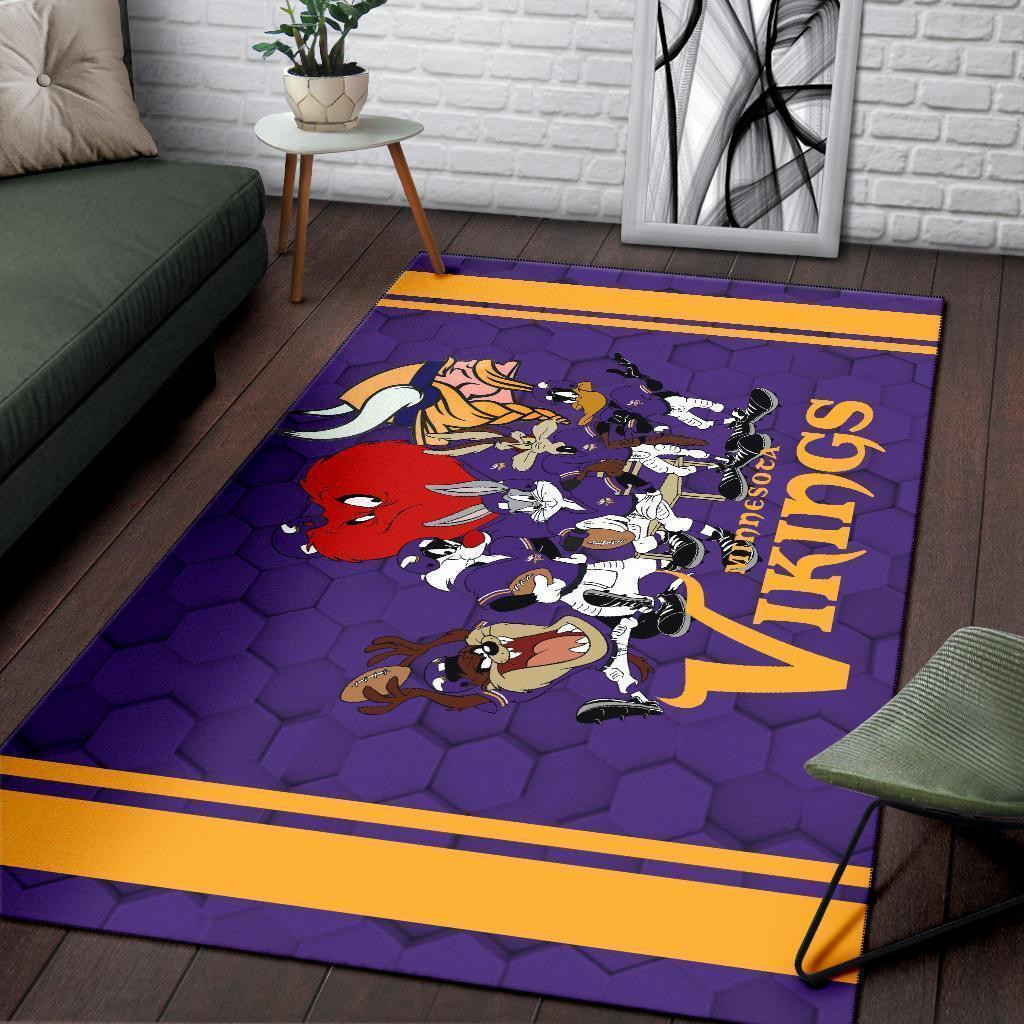 Loony Tunes Vikings Team Rug Area Football Carpet Fan - Indoor Outdoor Rugs