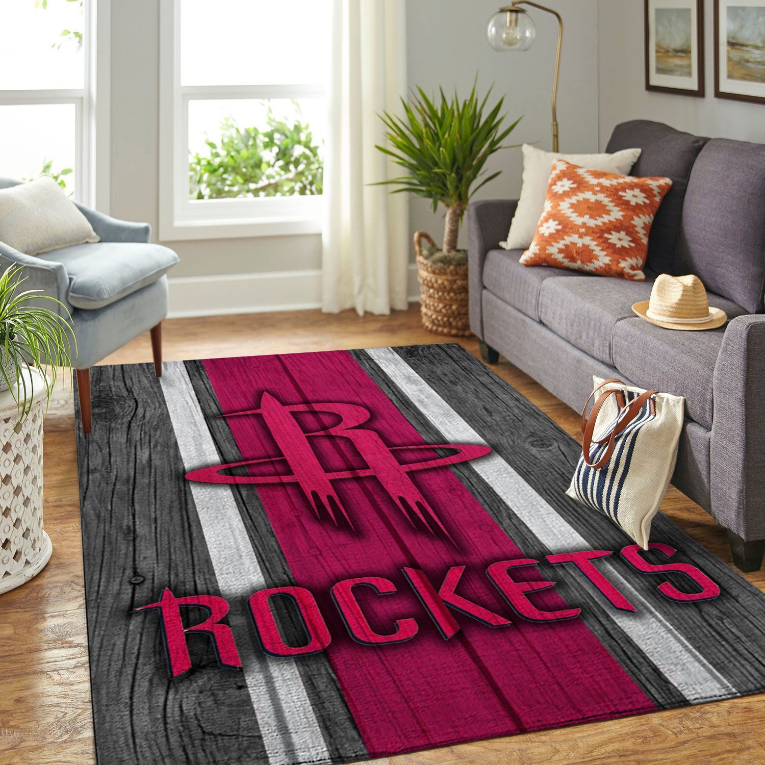 Houston Rockets Nba Team Logo Wooden Style Nice Gift Home Decor Rectangle Area Rug - Indoor Outdoor Rugs