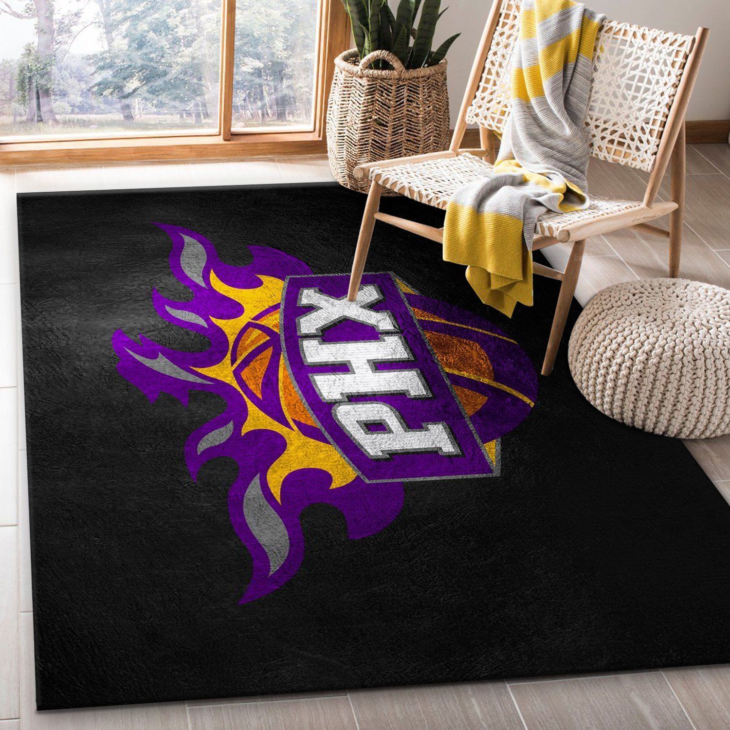 Phoenix Suns Dark Area Rug, Bedroom, Home Decor Floor Decor - Indoor Outdoor Rugs