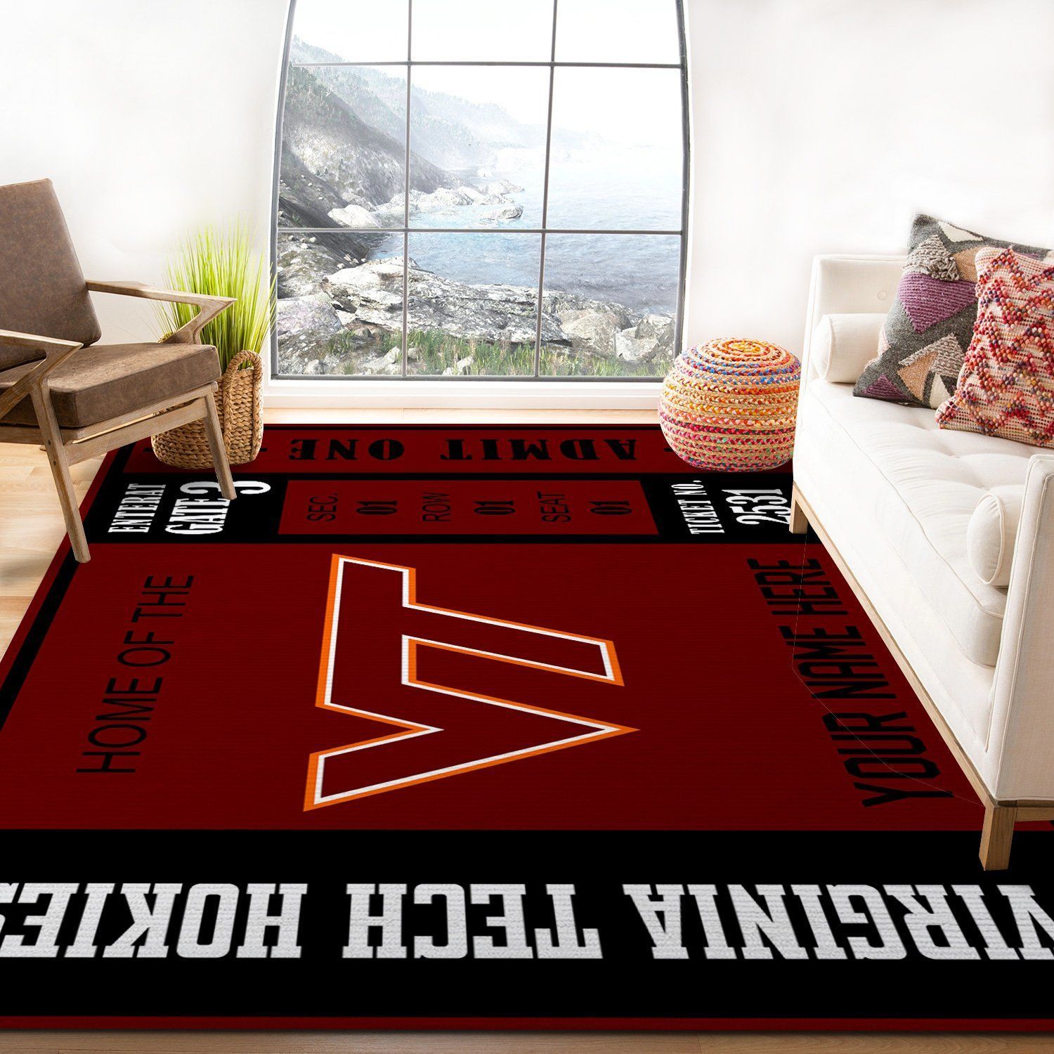 Virginia Tech Hokies Ncaa Customizable Rug, Bedroom Rug - Floor US Decor - Indoor Outdoor Rugs