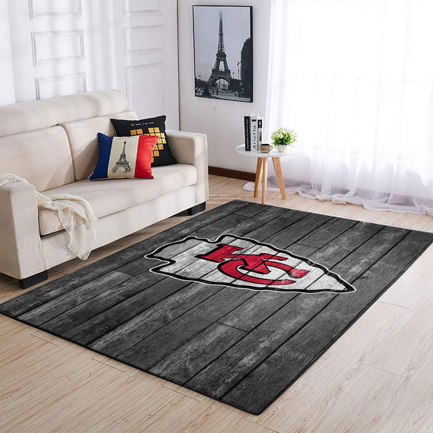 Kansas City Chiefs Nfl Team Logo Grey Wooden Style Style Nice Gift Home Decor Rectangle Area Rug - Indoor Outdoor Rugs