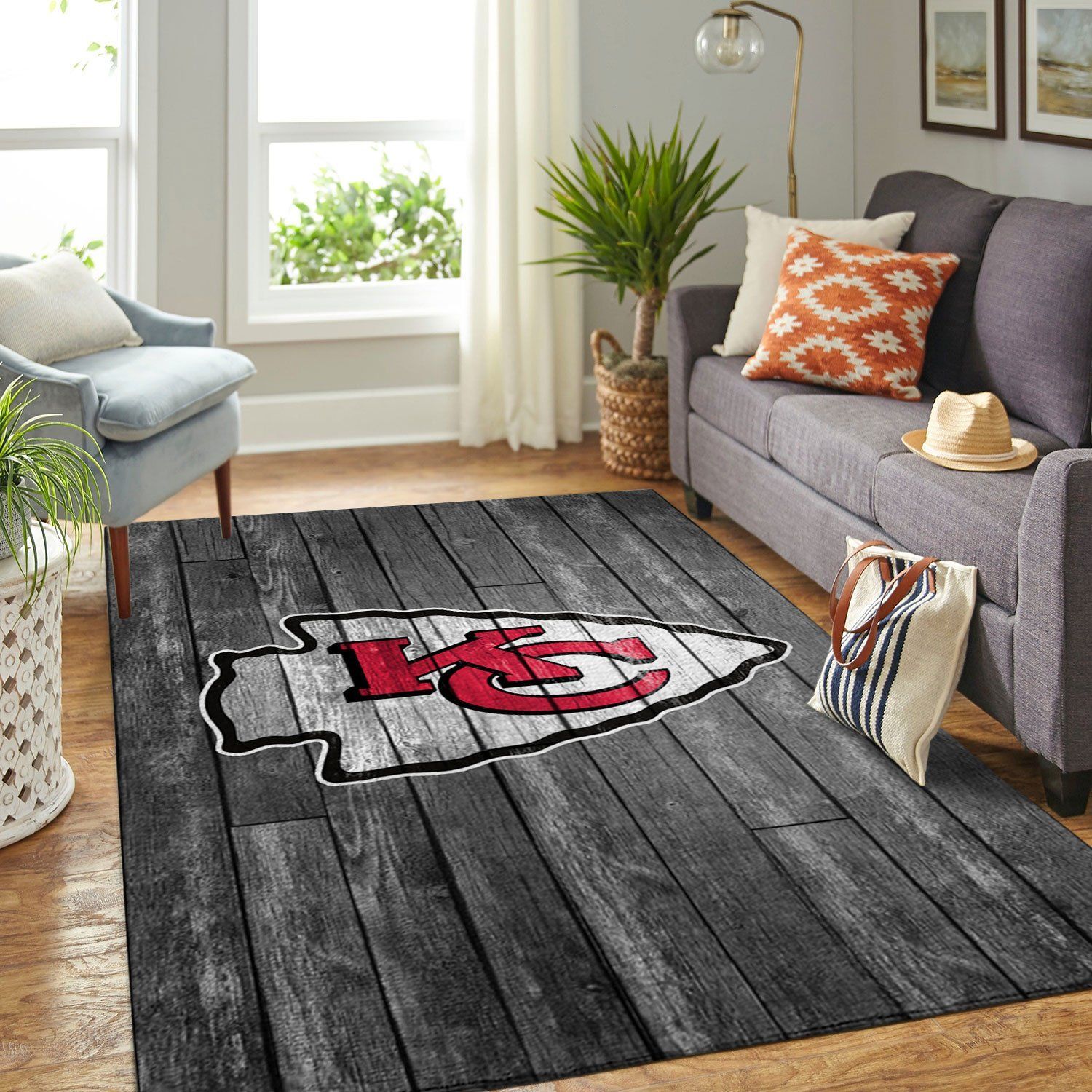 Kansas City Chiefs Nfl Team Logo Grey Wooden Style Style Nice Gift Home Decor Rectangle Area Rug - Indoor Outdoor Rugs