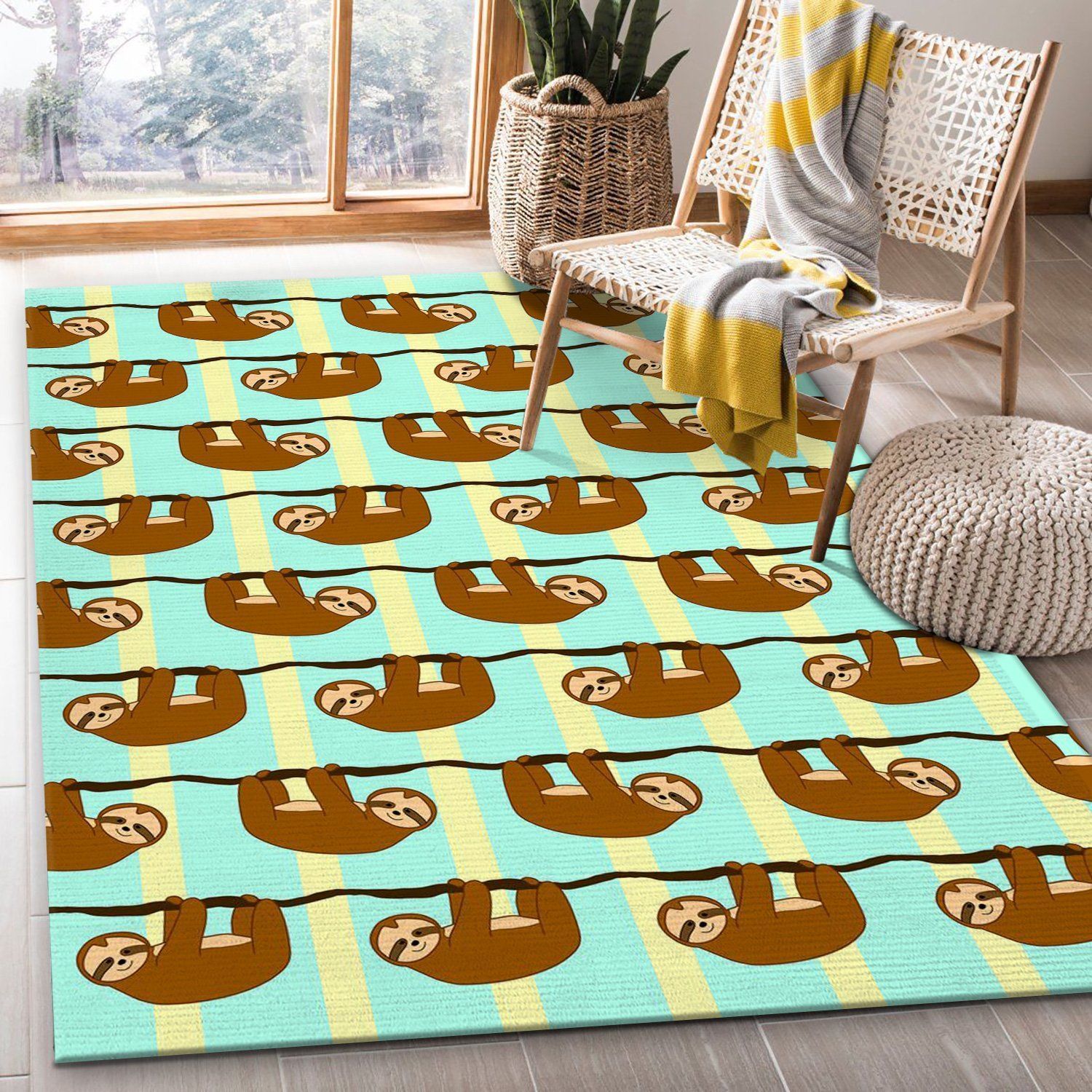 Sloth Hanging Out Area Rug Carpet, Living room and bedroom Rug, US Gift Decor - Indoor Outdoor Rugs