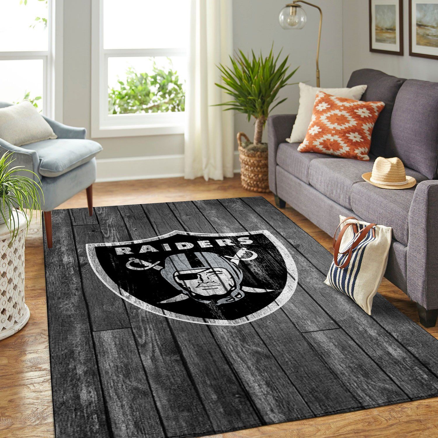 Oakland Raiders Nfl Team Logo Grey Wooden Style Style Nice Gift Home Decor Rectangle Area Rug - Indoor Outdoor Rugs