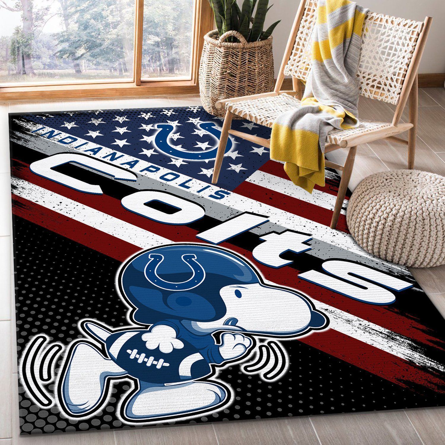 Indianapolis Colts NFL Team Logo Snoopy Us Style Nice Gift Home Decor Rectangle Area Rug RER E3N2 - Indoor Outdoor Rugs