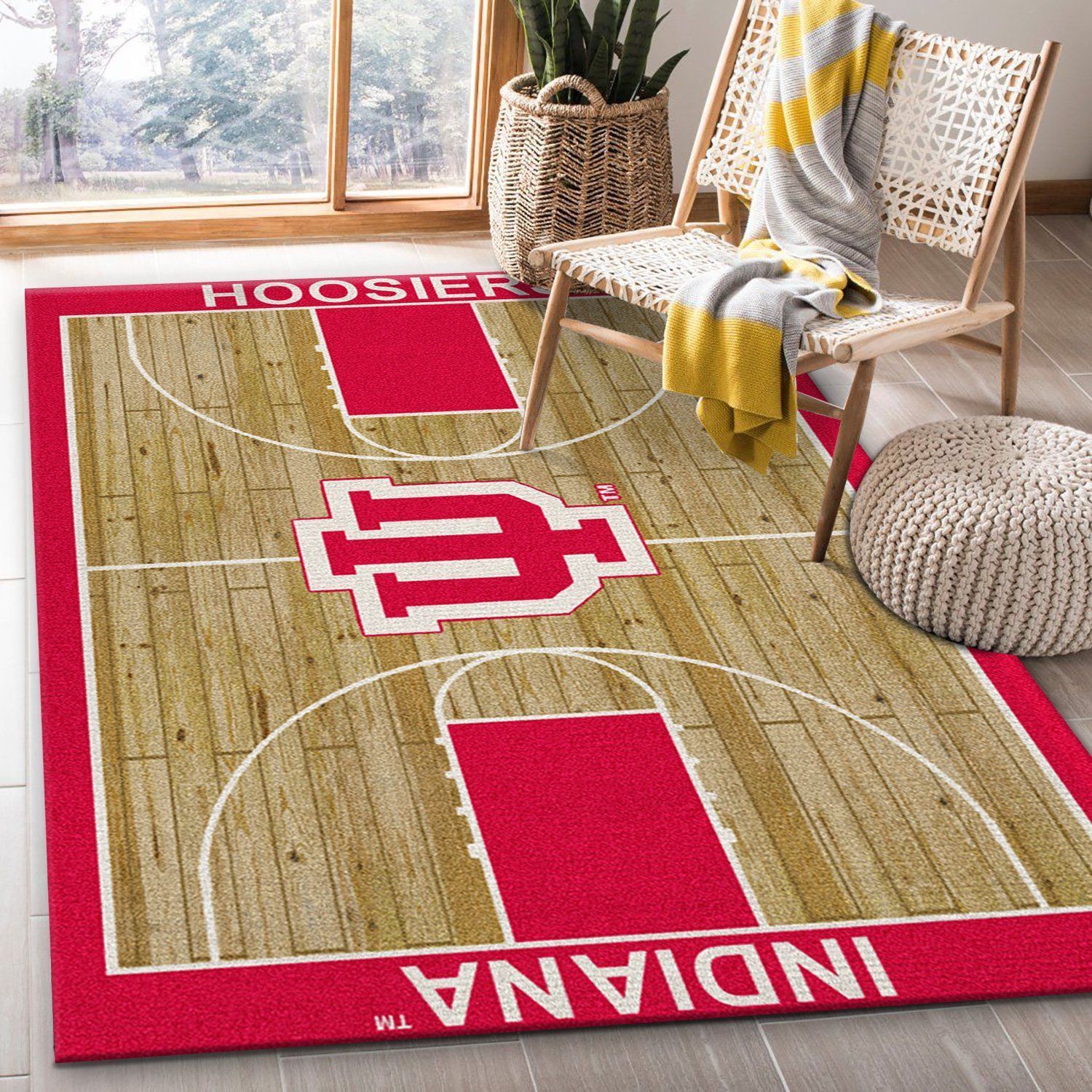 College Home Court Indiana Basketball Team Logo Area Rug, Bedroom Rug, Home US Decor - Indoor Outdoor Rugs