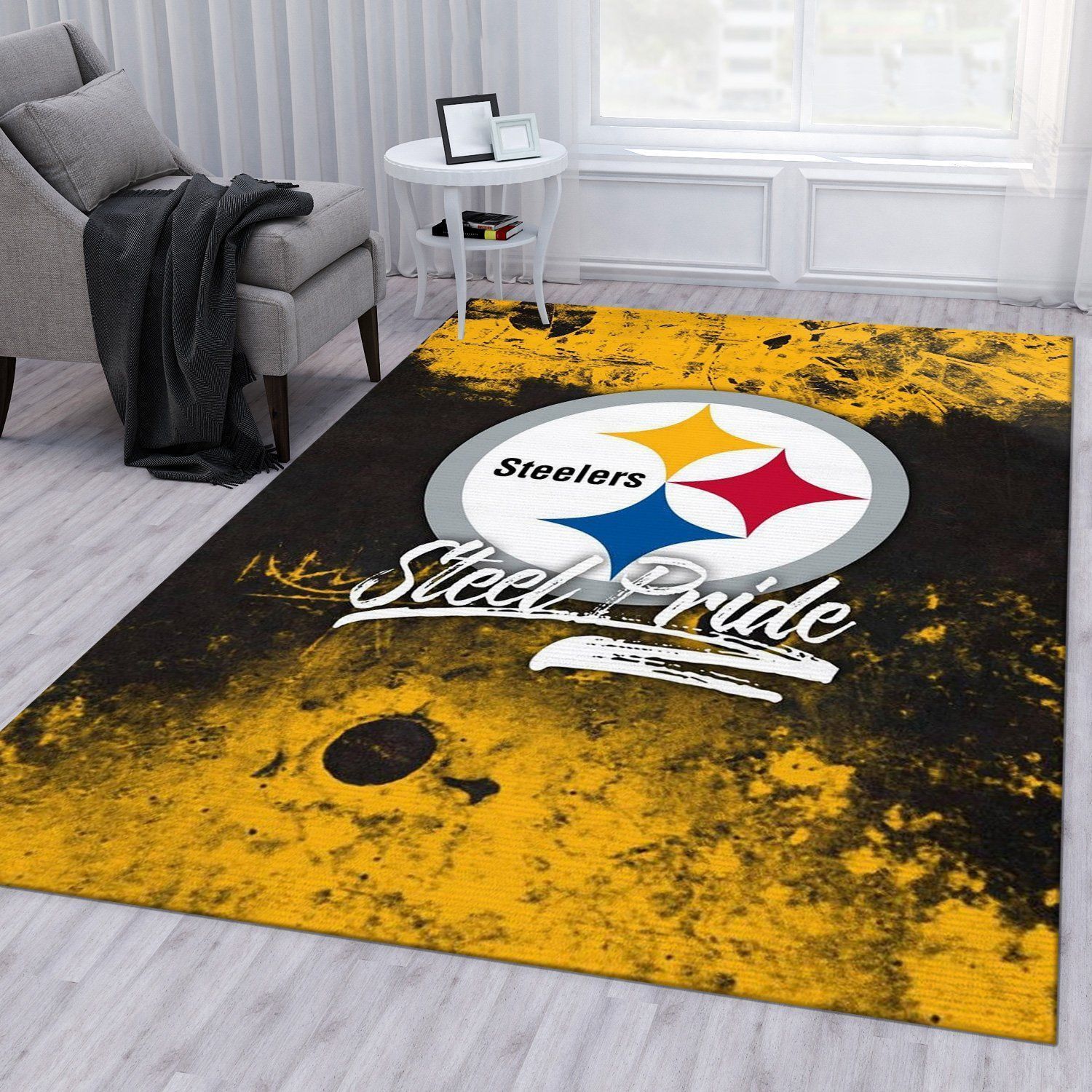 Steeler Pride Grunge Nfl Area Rug For Gift Bedroom Rug Home Decor Floor Decor - Indoor Outdoor Rugs