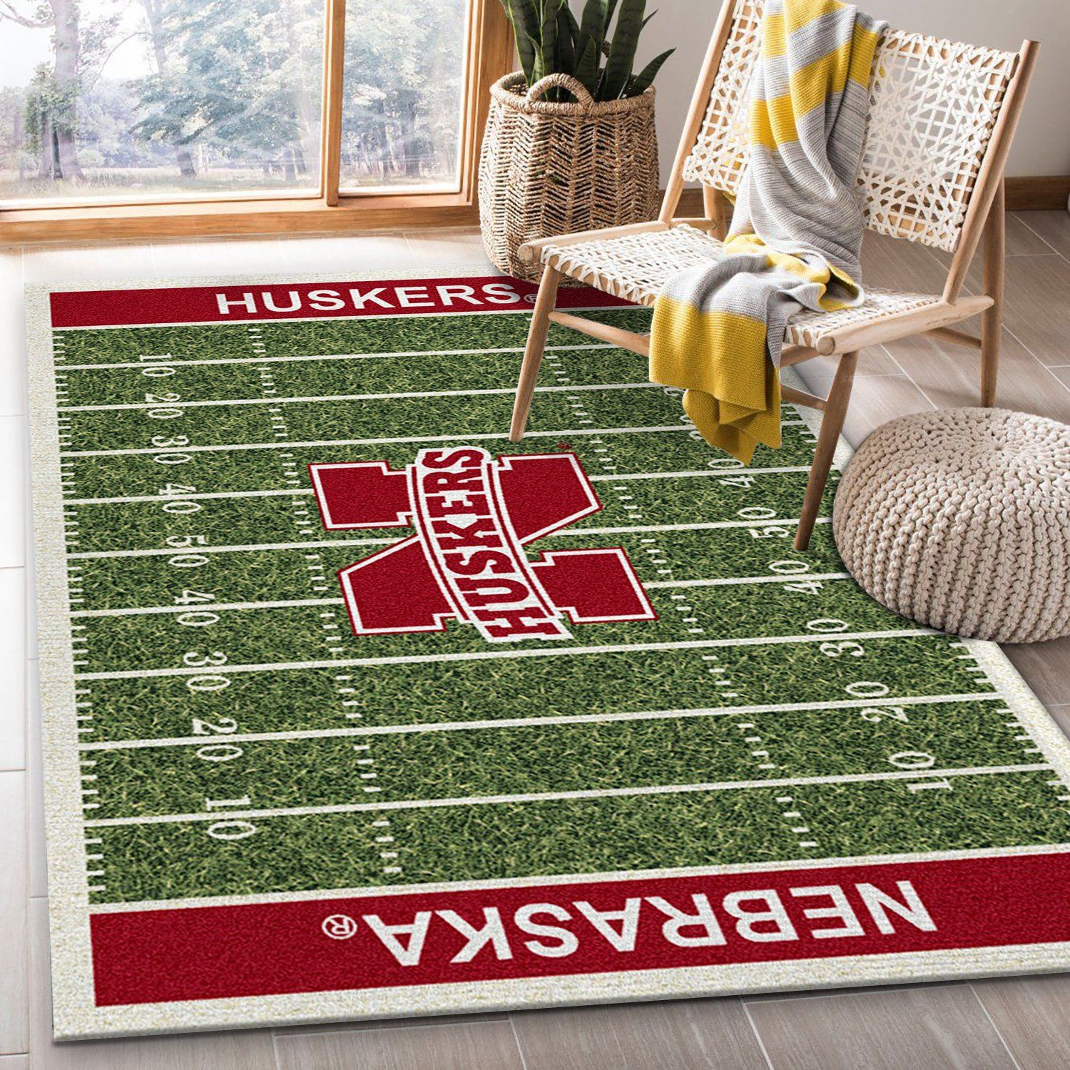 College Nebraska NFL Team Logo Area Rug, Bedroom Rug, US Gift Decor - Indoor Outdoor Rugs