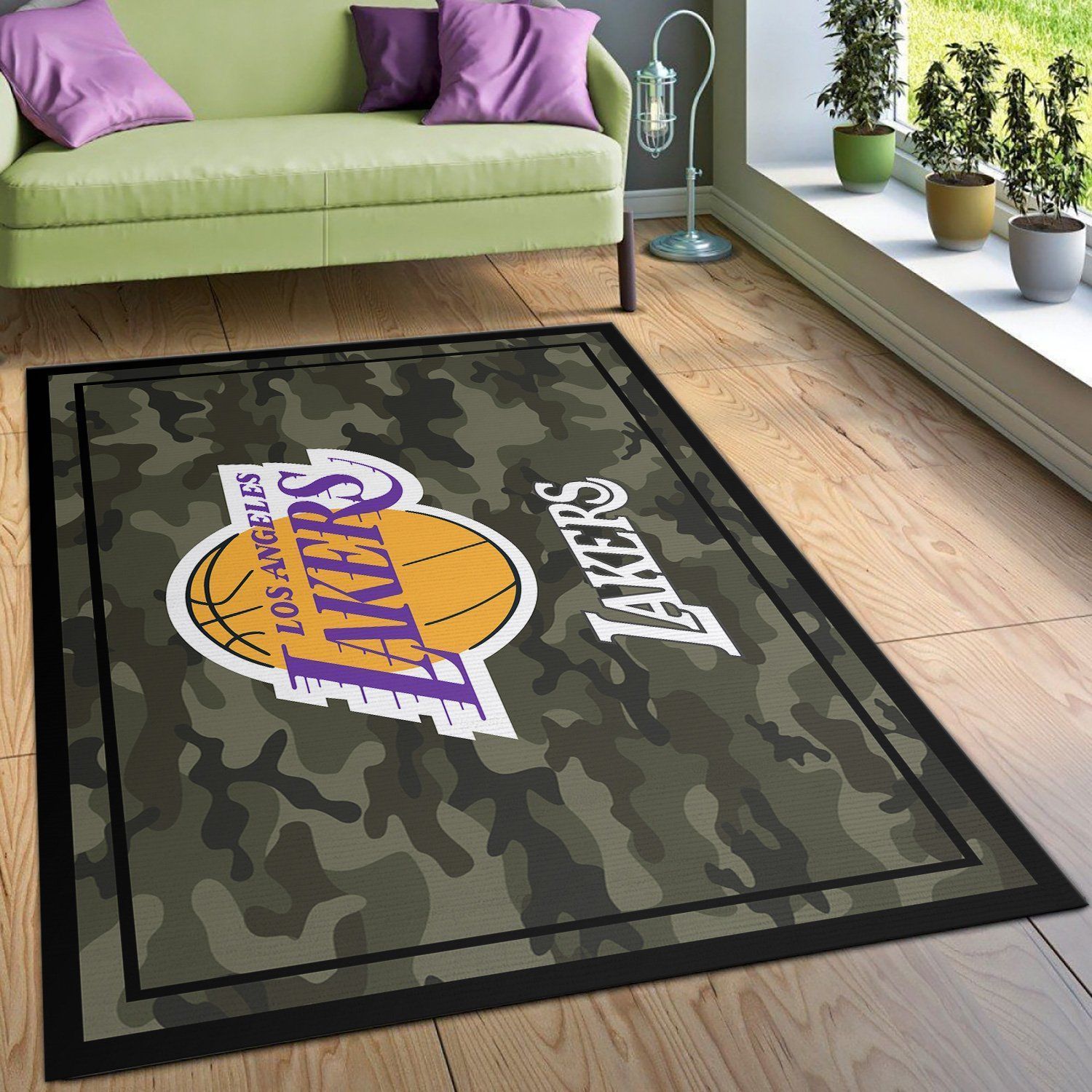 Los Angeles Lakers Nba Team Logo Camo Style Nice Gift Home Decor Area Rug Rugs For Living Room - Indoor Outdoor Rugs