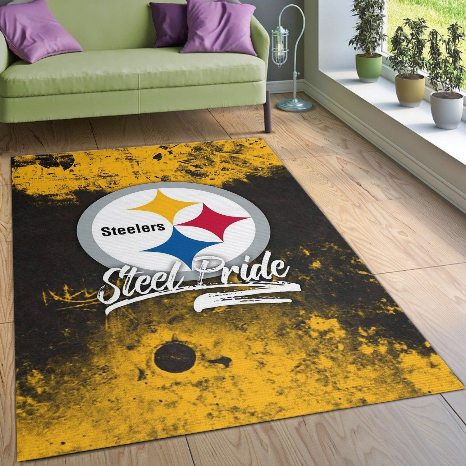 Steeler Pride Grunge Nfl Area Rug For Gift Bedroom Rug Home Decor Floor Decor - Indoor Outdoor Rugs