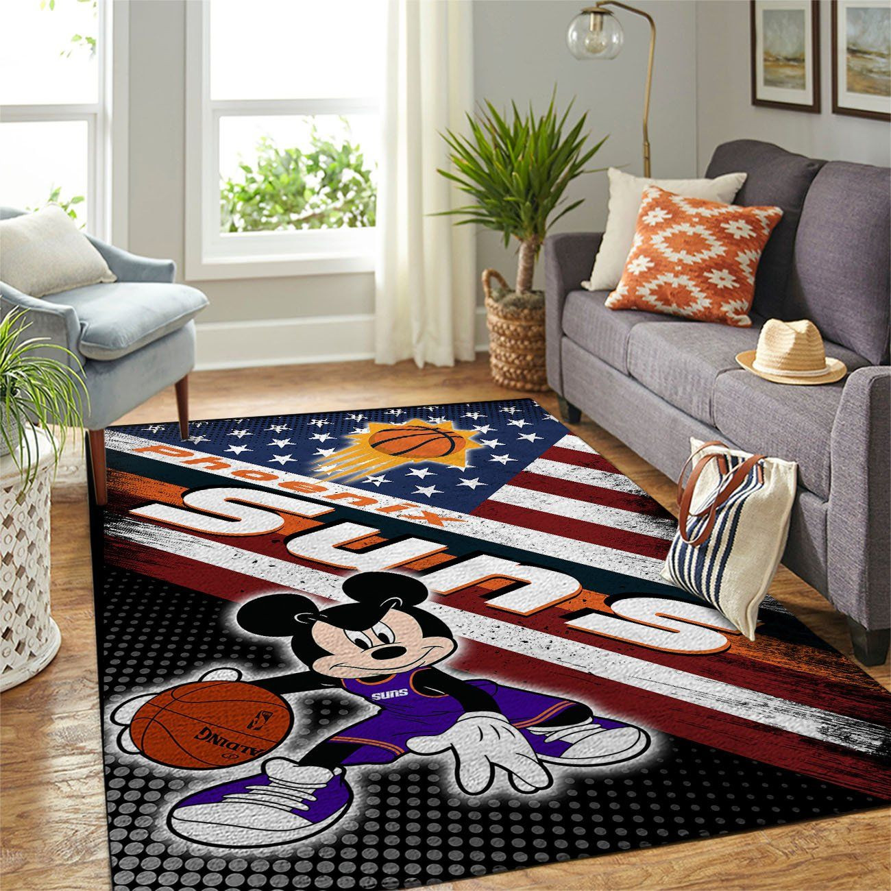 Phoenix Suns Nba Team Logo Mickey Us Style Nice Gift Home Decor Rectangle Area Rug - Indoor Outdoor Rugs