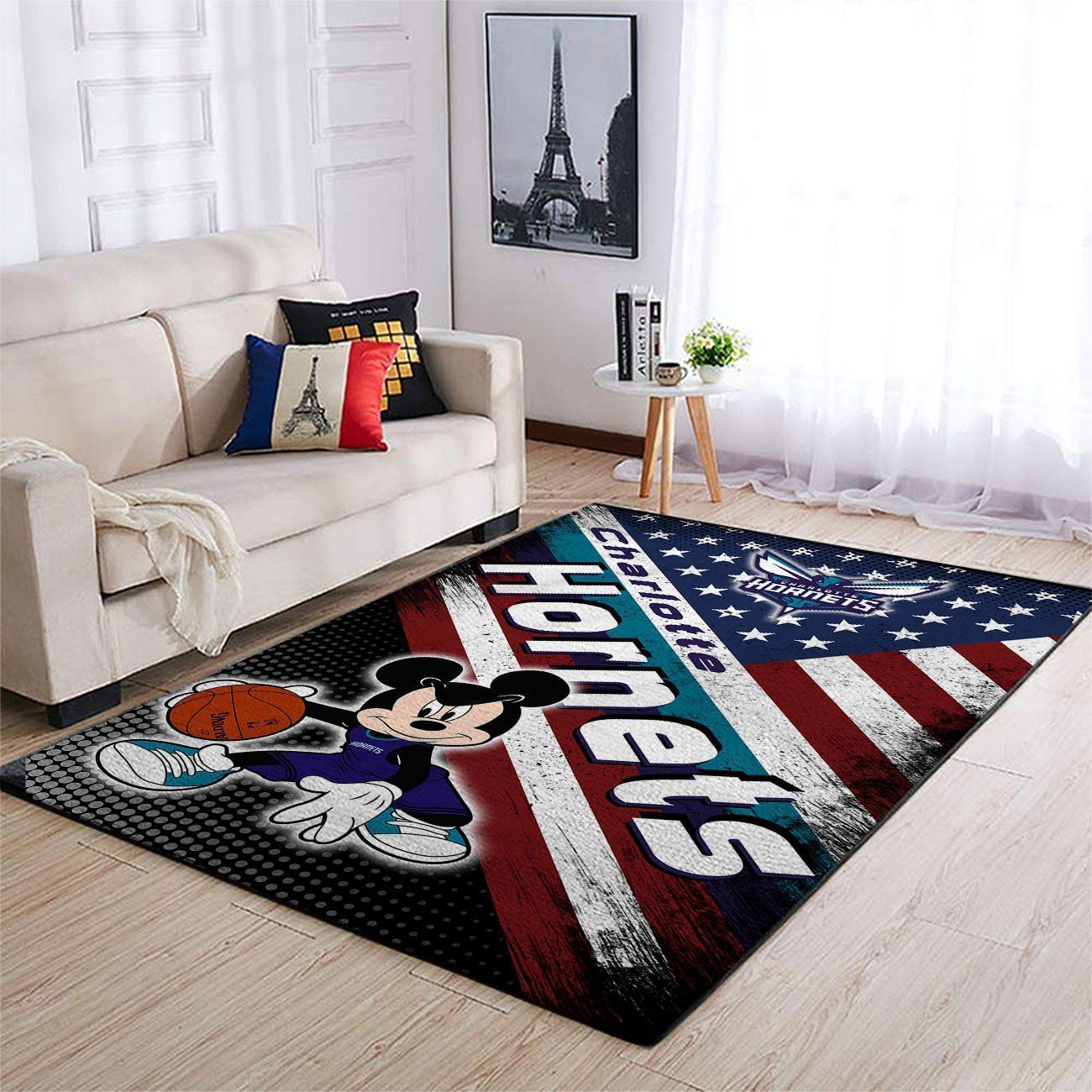 Charlotte Hornets Nba Team Logo Mickey Us Style Nice Gift Home Decor Rectangle Area Rug - Indoor Outdoor Rugs