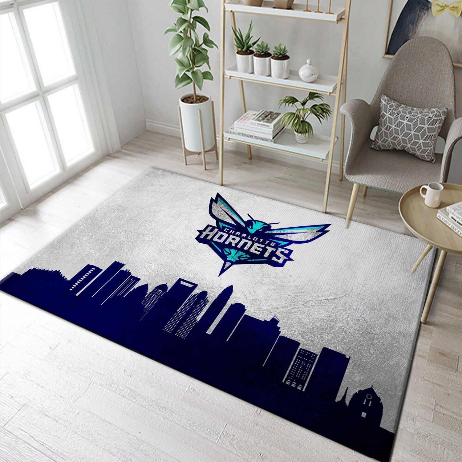 Charlotte Hornets Skyline Area Rug Carpet, Bedroom, Family Gift US Decor - Indoor Outdoor Rugs