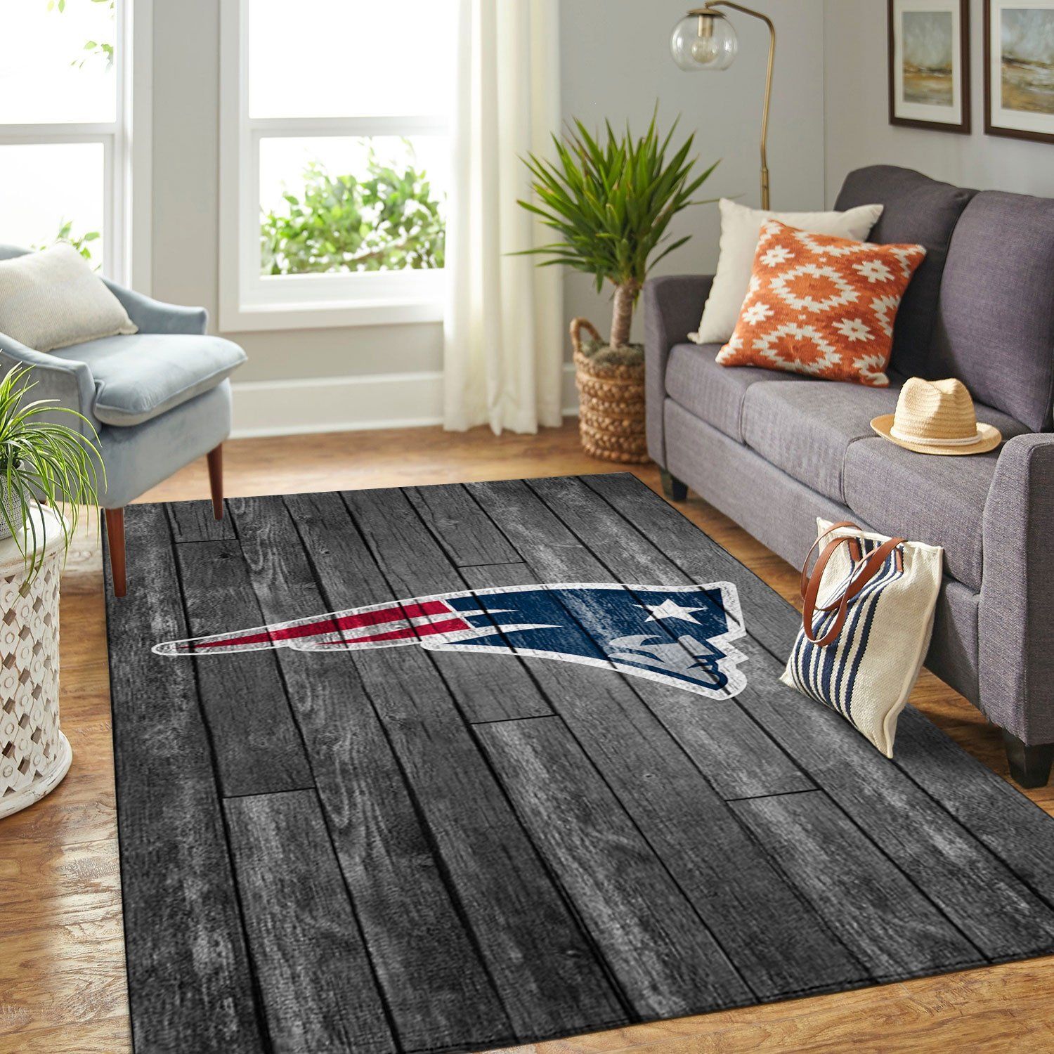 New England Patriots Nfl Team Logo Grey Wooden Style Style Nice Gift Home Decor Rectangle Area Rug - Indoor Outdoor Rugs